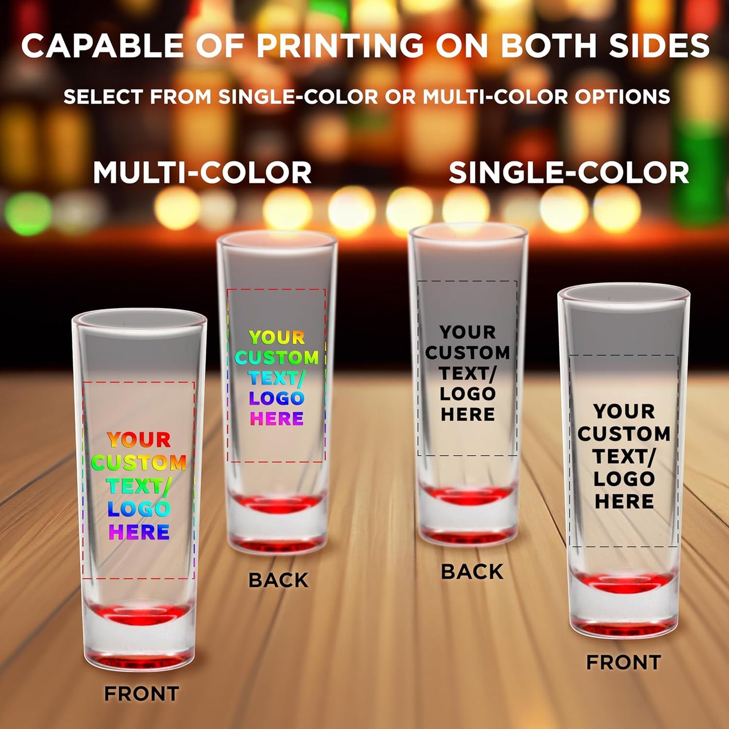 Custom Cordial Shooter Shot Glasses 2 oz. Set of 10, Personalized Bulk Pack - Great for Birthdays, Parties, Indoor & Outdoor Events - Red