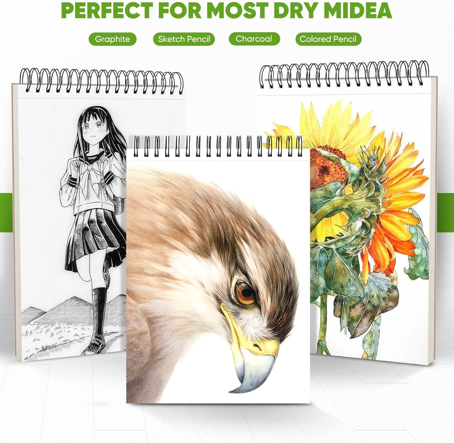 Soucolor 9" x 12" Spiral Bound Blank Sketch Notebook Journal Book- 1-Pack 100 Sheets Acid-Free 68lb/100gsm Paper, Art Sketchbook for Painting, Doodling, Journaling, Kids, Students, Adults, Beginners