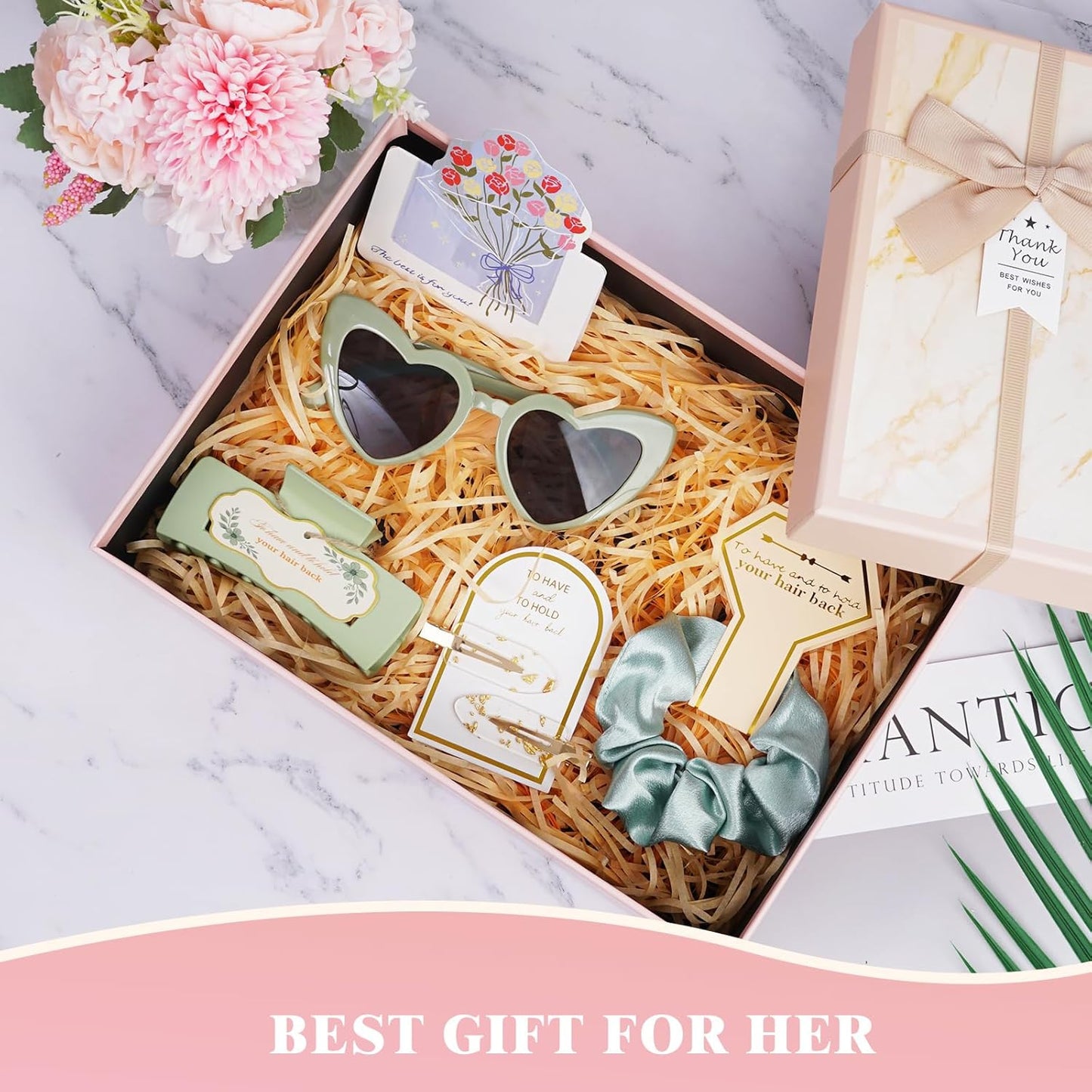 Sage Green Bridesmaid Gifts for Proposal, 8PCS Girls Gift Set with Hair Claws, Scrunchies, Makeup Clips & Heart Sunglasses, Wedding Bachelorette Party Favors, Birthday Gifts for Women Teens