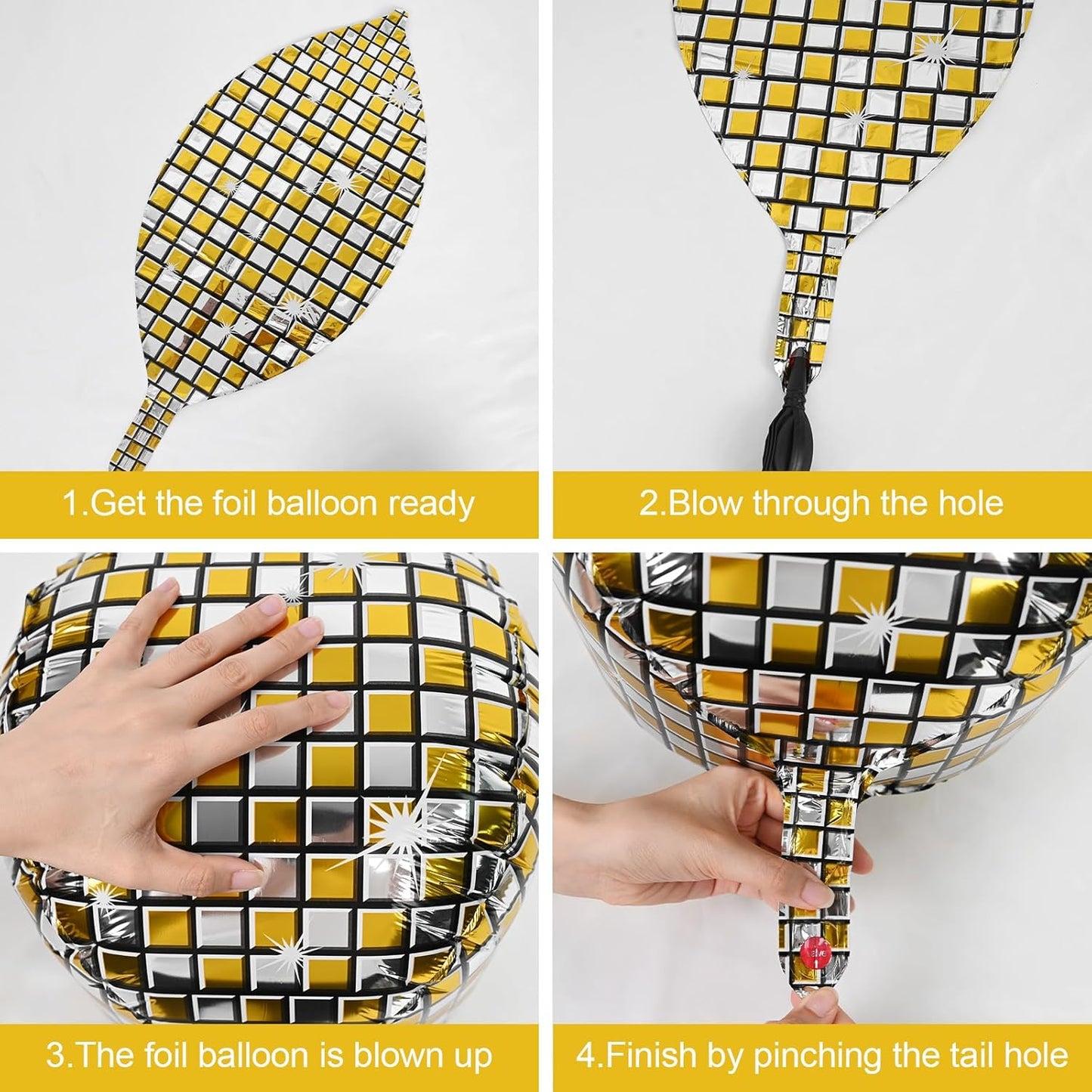 Disco Ball Balloons 4PC,Foil Disco Balloons 22 Inch 4D Round Metallic Gold Silver Balloon for 70s 80s Birthday Bachelorette Graduation Decorations