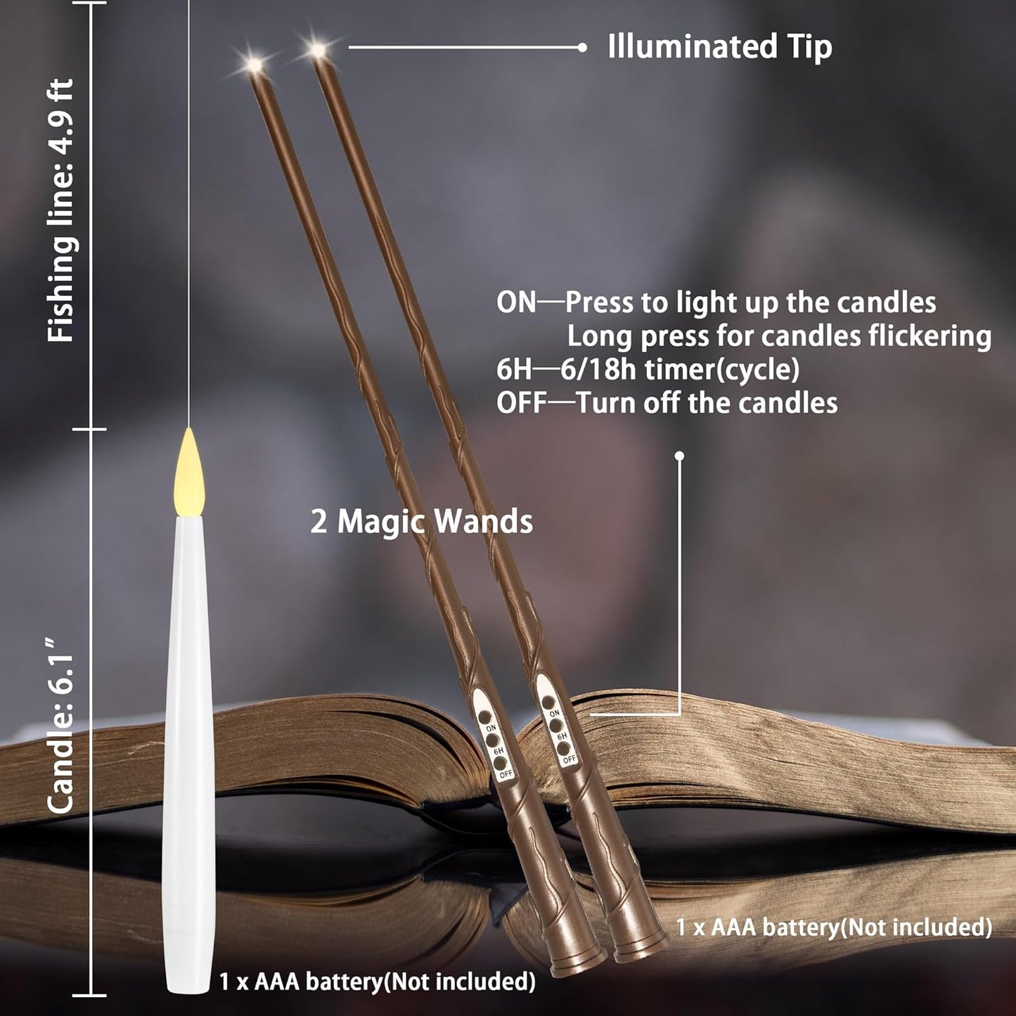 Floating Candles with Wand, 20 Pack 2 Wands Halloween Magic Hanging Candles Flameless Floating Candles Battery Operated for Halloween Decorations Gift Idea