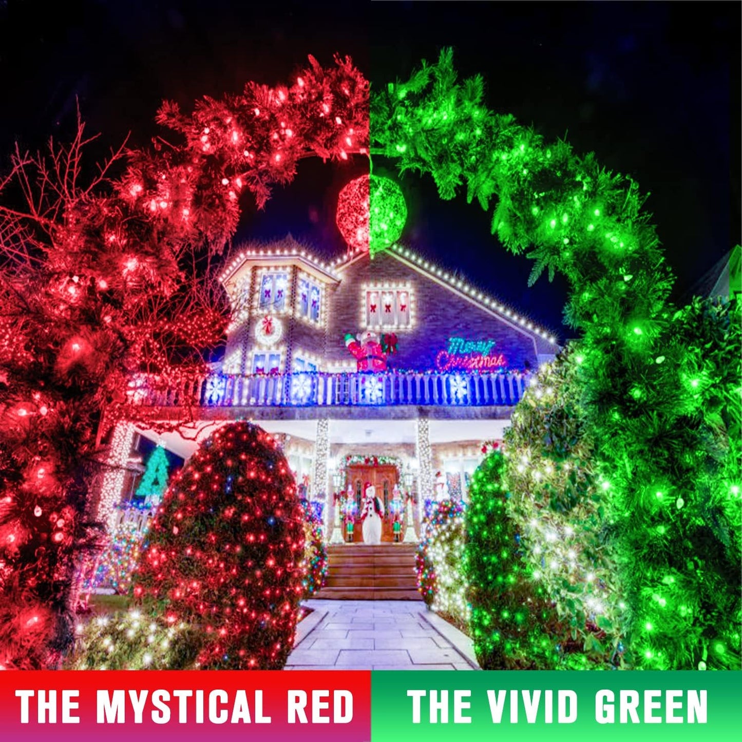 JMEXSUSS 168ft 600 LED Red to Green Halloween Lights Outdoor, Red Green Color Changing Christmas Lights, Christmas Twinkle String Lights Plug in for Tree Porch Yard Halloween Decorations