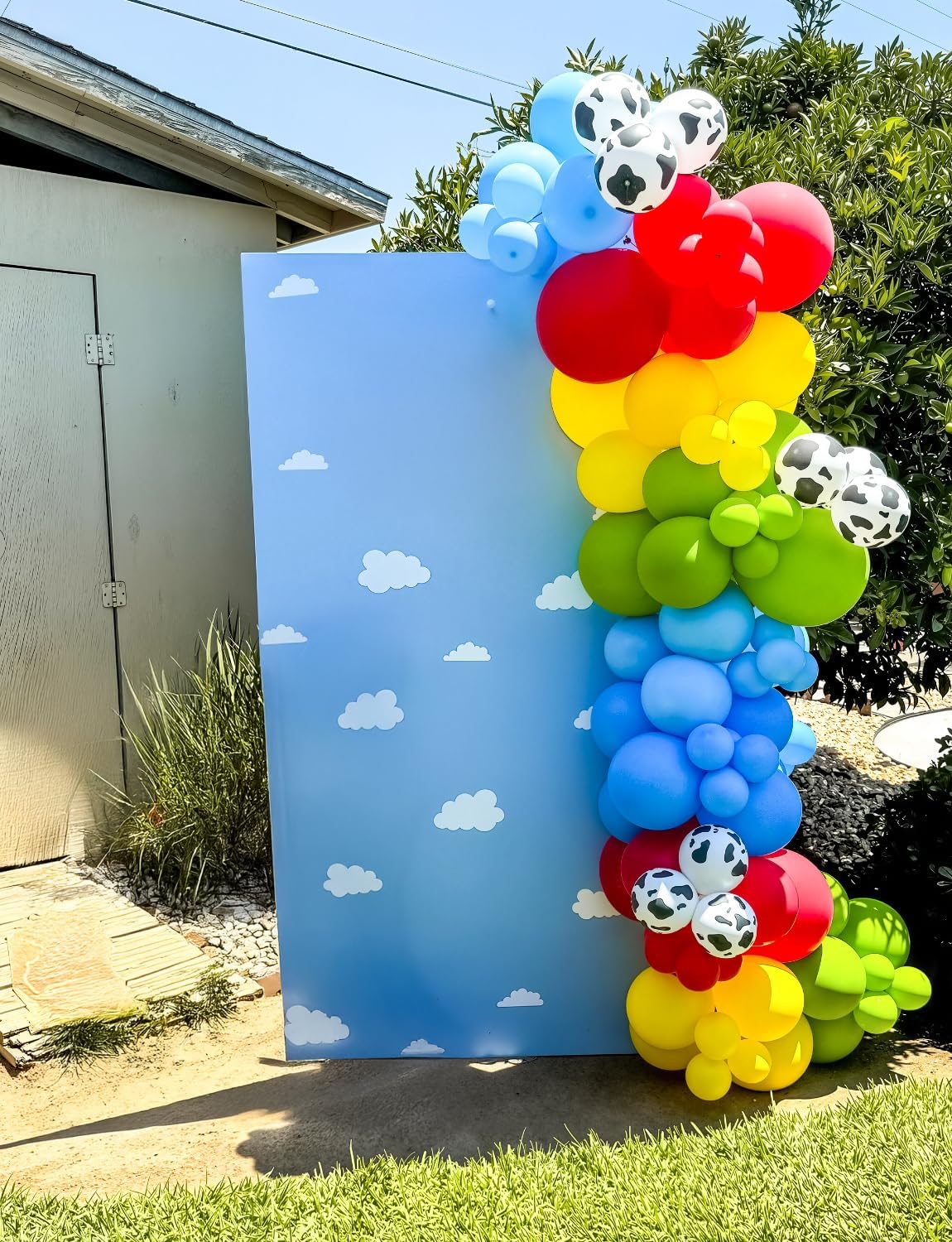 Red Yellow Blue Balloons 12 Inch Red Yellow and Blue Balloons with Sky Blue, Lime Green, Cloud Cow Print Balloon Colorful Latex Balloon for Birthday Baby Shower Farm Themed Party Decorations