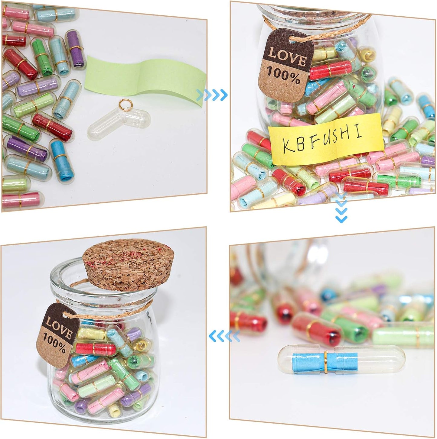 Capsule Letters Message in a Bottle - Cute Things Gifts for Boyfriend Girlfriend - Love Letter for Anniversary, Birthday,Valentines Day, Mother's Day Gift (Mixed Color 50pcs)