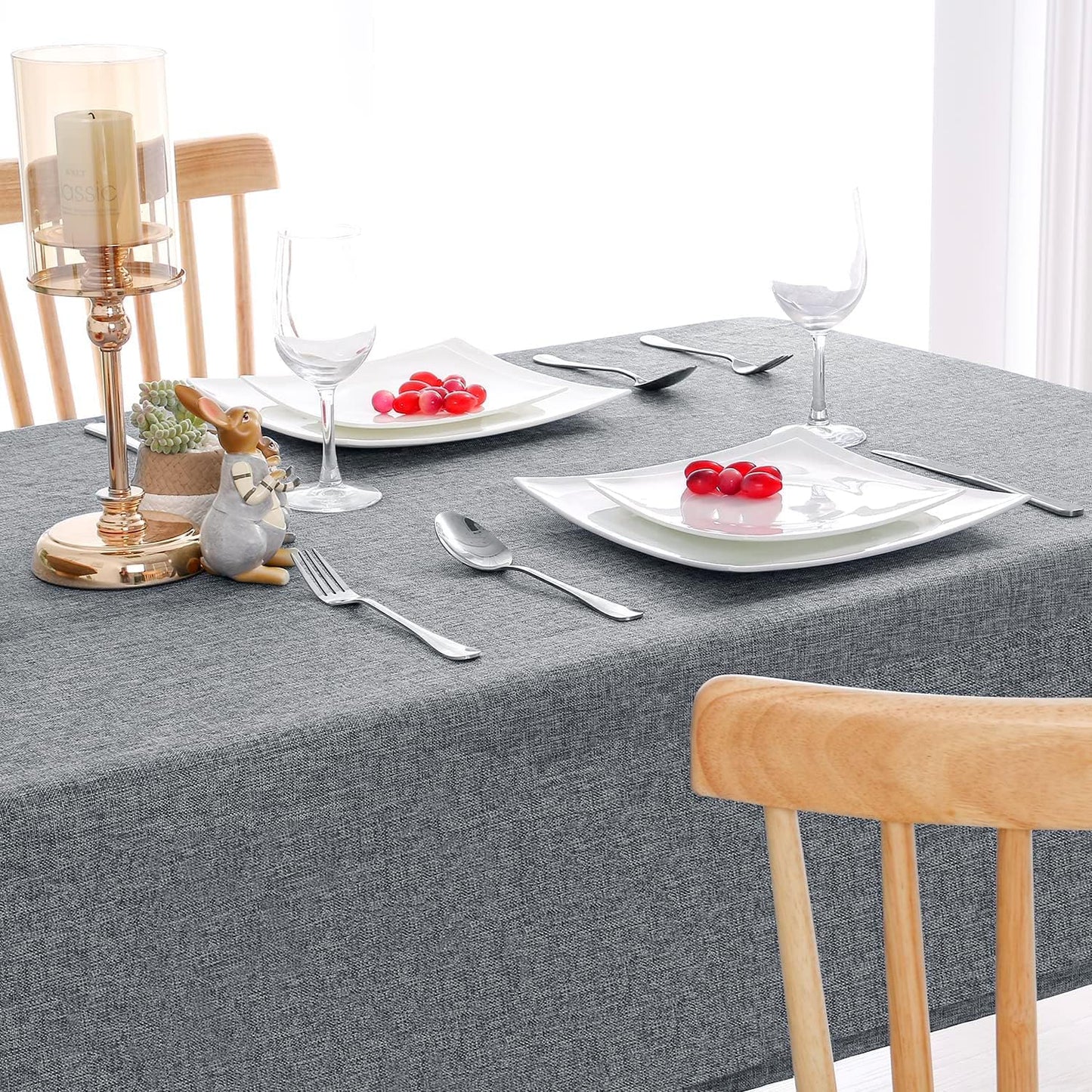 Hiasan Faux Linen Square Tablecloth - Wrinkle and Stain Resistant Washable Table Cloth for Kitchen Dining Room Holiday Table Cover for Party Dinner, Grey, 60 x 60 Inch