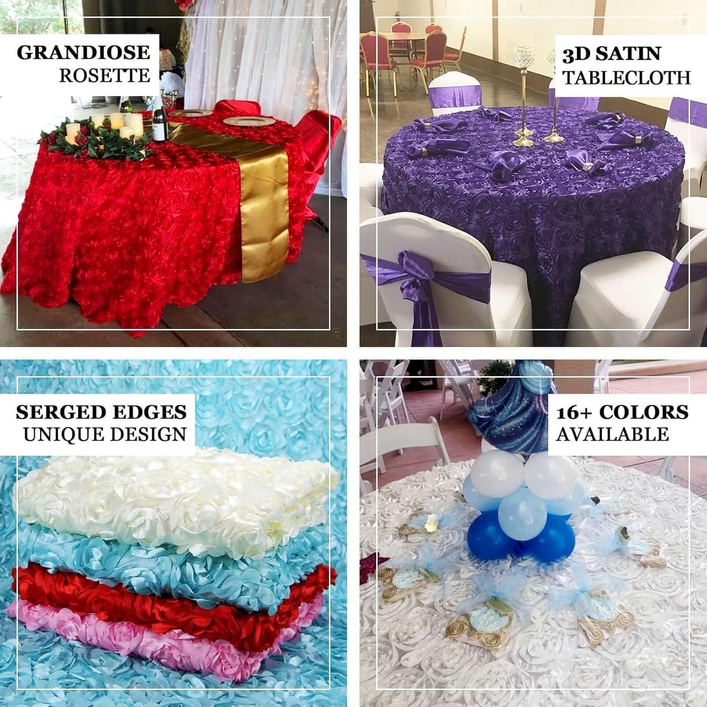 Efavormart 120" Wholesale Round Table Cover Purple Grandiose Rosette 3D Satin Tablecloth for Wedding Party Event Decoration