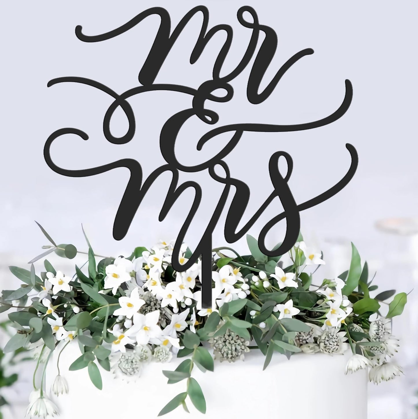 Mr and Mrs Cake Topper - Glitter Black Acrylic Wedding Cake Decorations, Bride and Groom Cake Pick (Black)