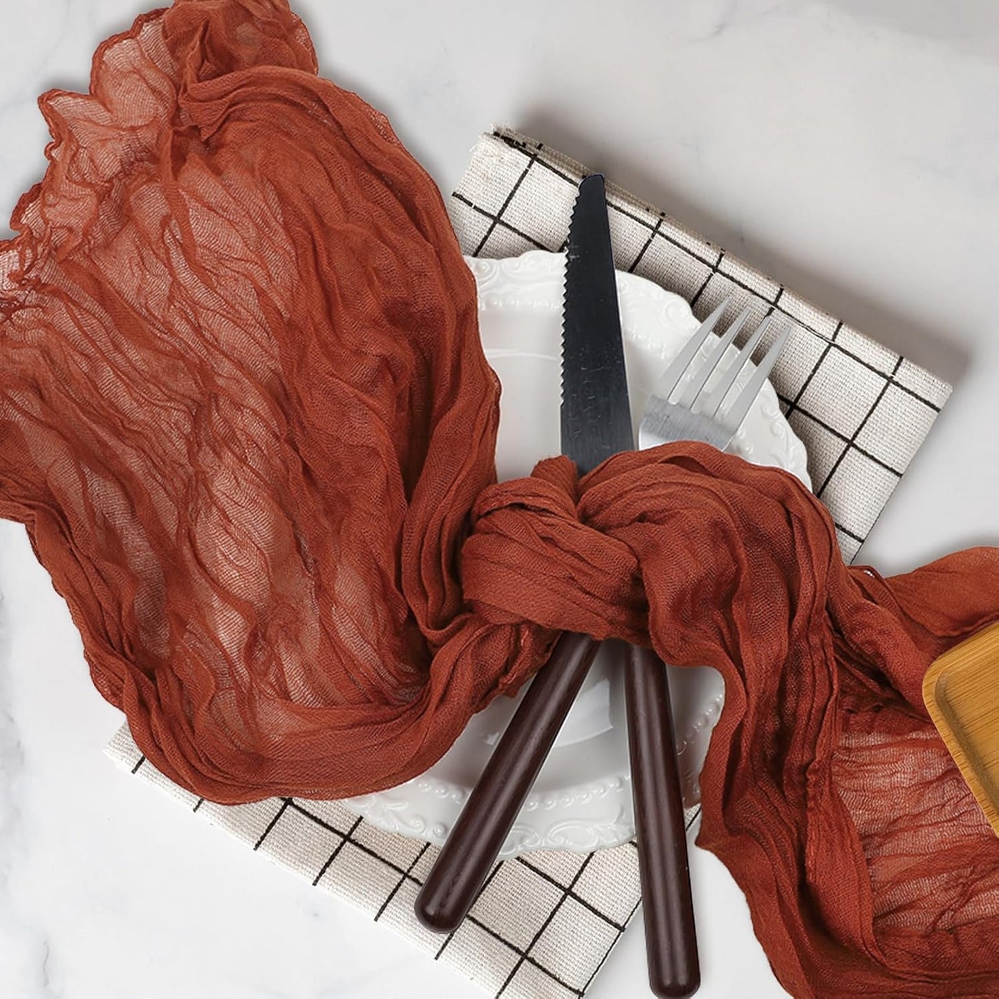 Le courant 6pcs 10Ft Cheesecloth Table Runner, Rustic Boho Gauze Cheese Cloth Runner Table Runner for Weddings Bridal Baby Shower Birthday Holiday Parties Home Decor, Terracotta