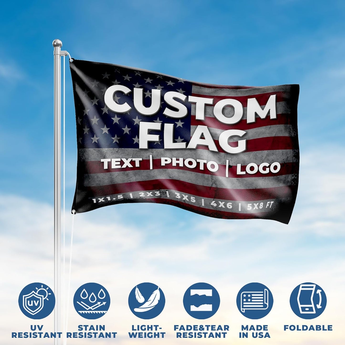 Custom Flagg_New by DreamController 1'x1.5' to 5'x8' with Business Logo, Image or Text | Personalized Outdoor Flags Banner with Grommets for Advertising, Events | Made in USA | Fast delivery | HD