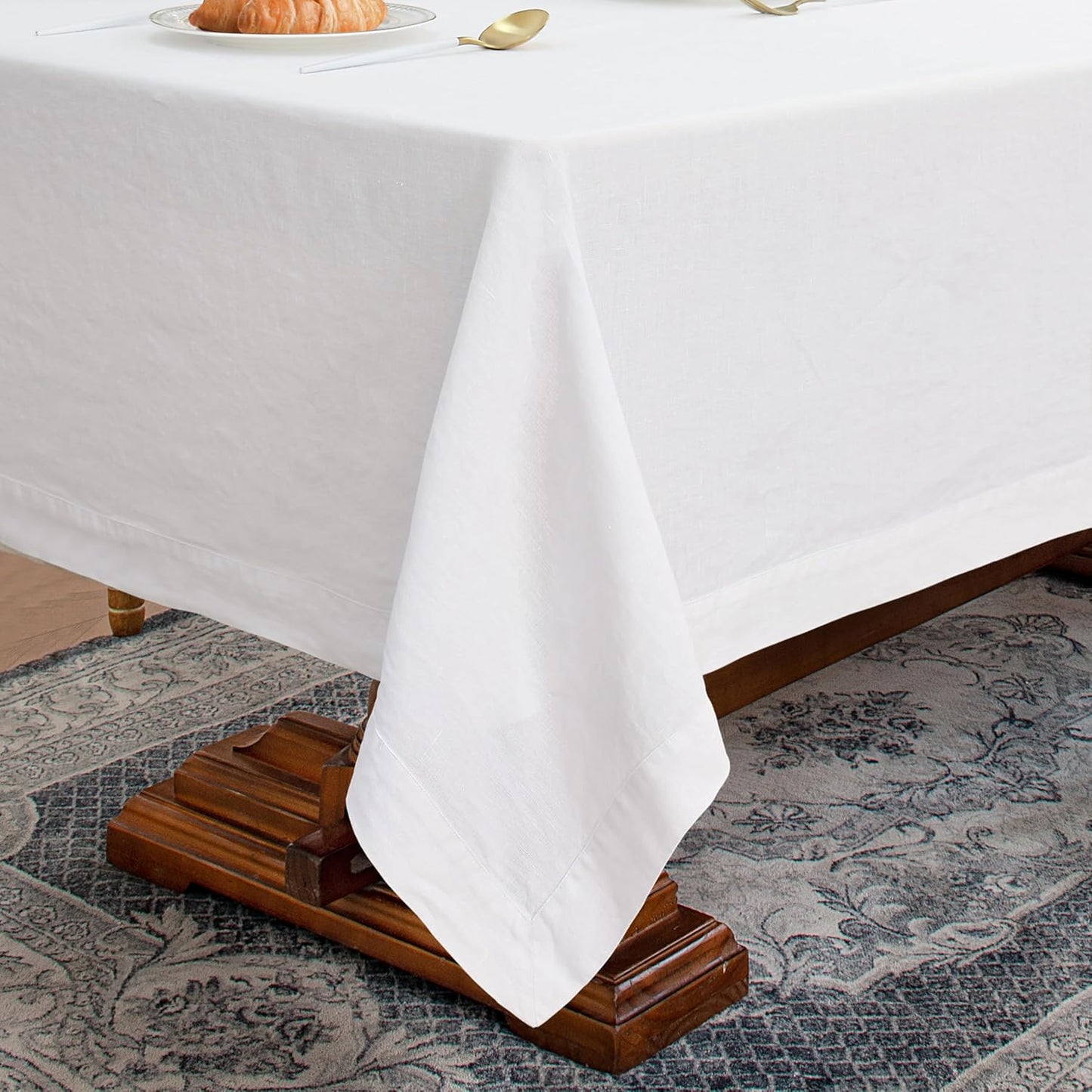Linen World Linen Tablecloth, 100% French Linen White Tablecloth 55" x 55" Inch, Washable Square Tablecloth for Dining, Outdoor, Weddings and Restaurants, Decorative Valentine Easter