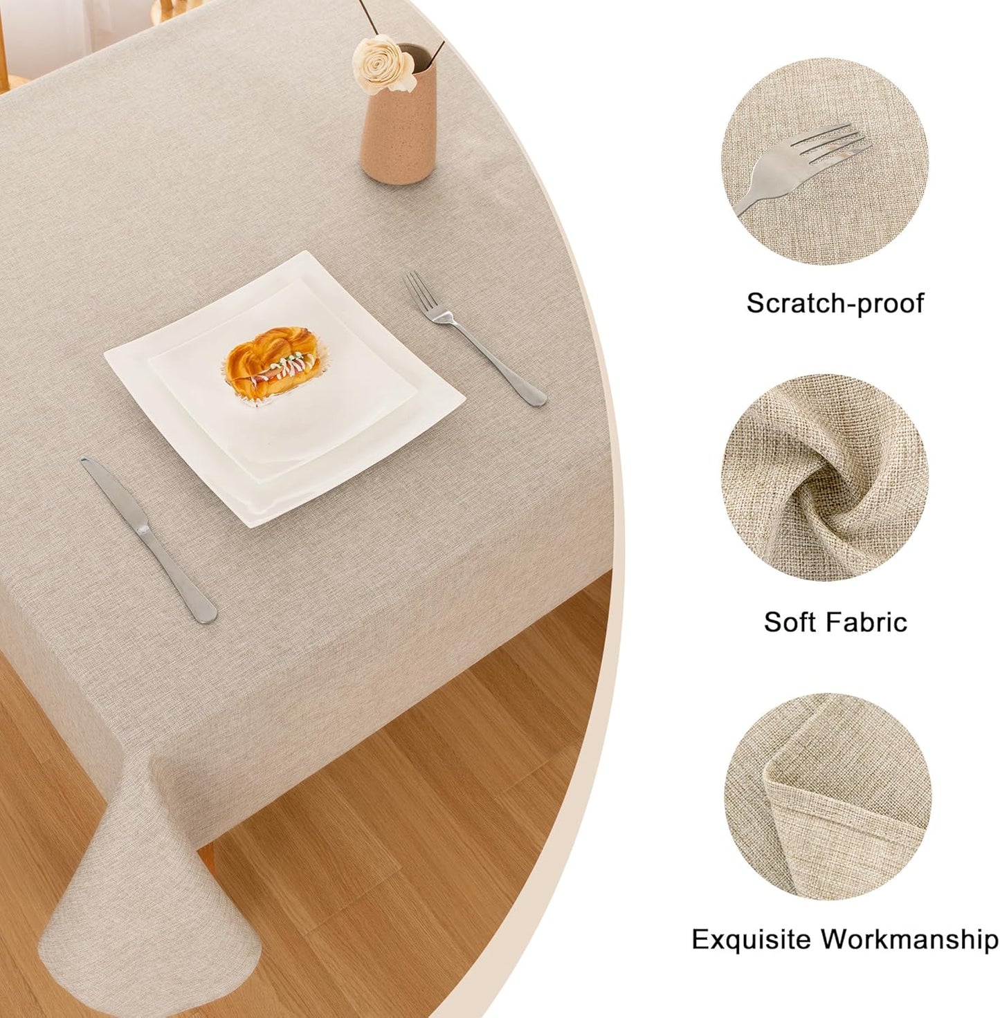 Hiasan 2 Pack Faux Linen Rectangle Tablecloth - Wrinkle and Stain Resistant Washable Table Cloth for Kitchen Dining Room Holiday Table Cover for Party Dinner, Beige, 52 x 70 Inch