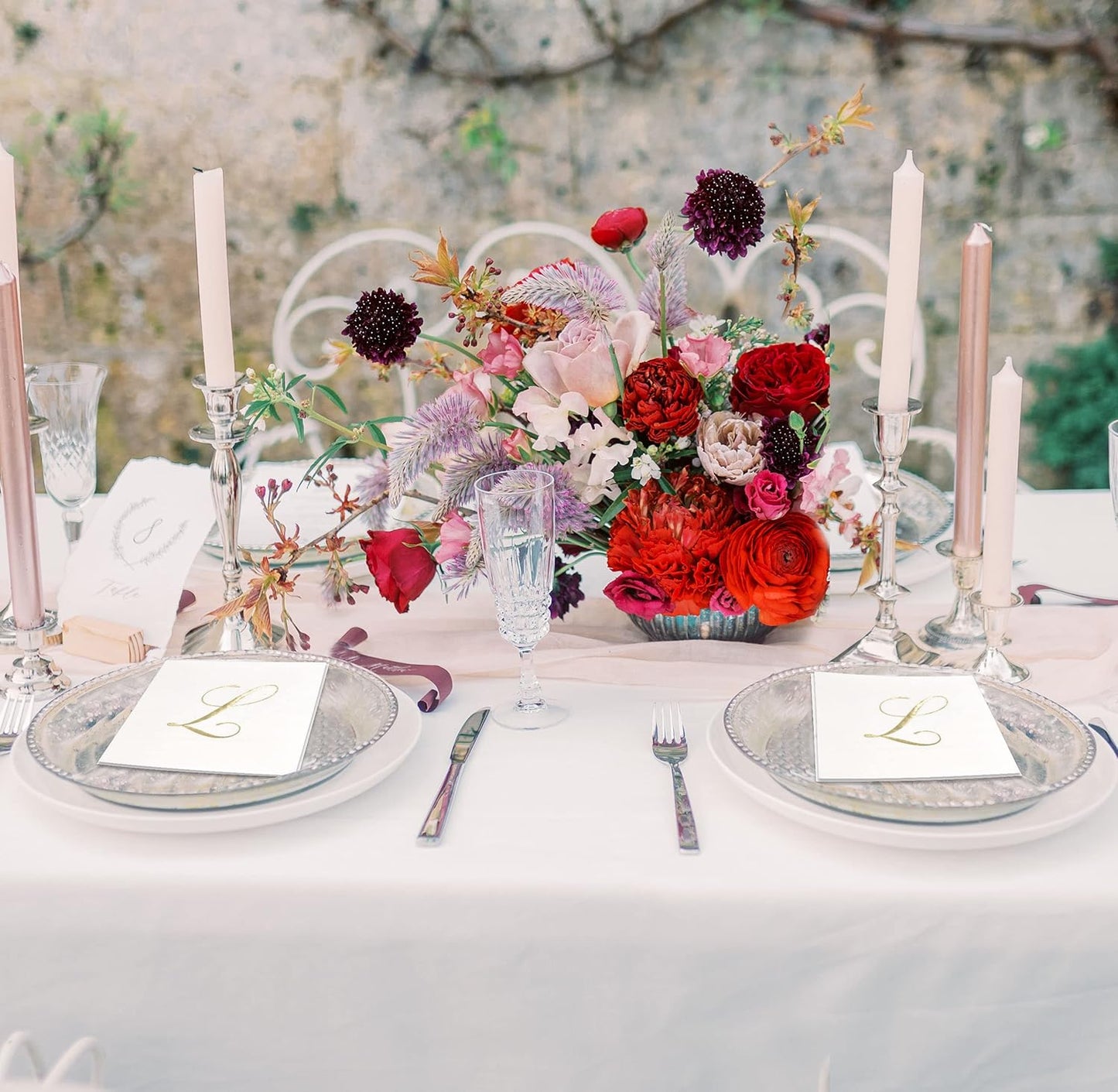 Gift Boutique 100 Gold Monogram Cocktail Napkins Letter L Disposable Paper Pack Elegant Metallic Golden Foil Hand Napkin for Powder Room Wedding Holiday Birthday Party Baby Shower Decorative Towels