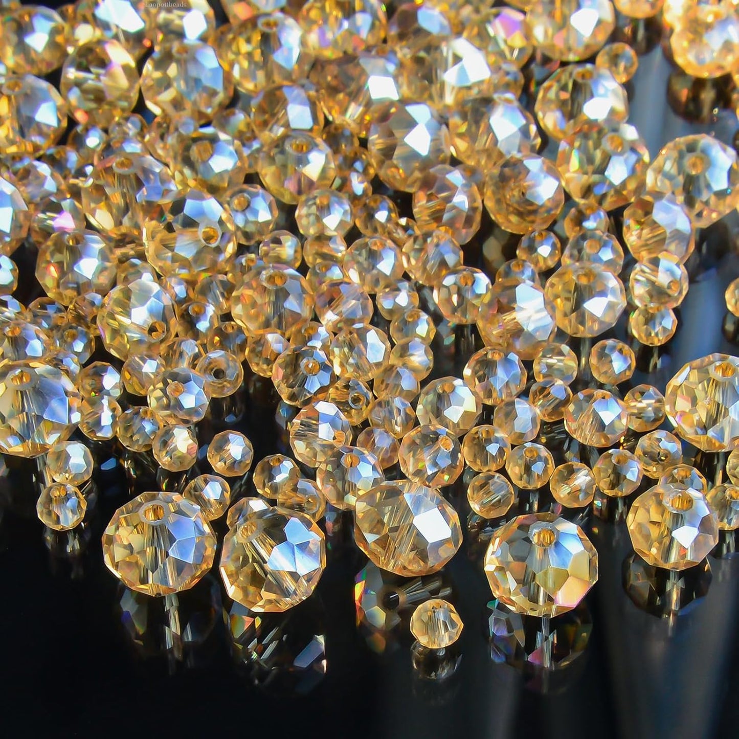 220Pcs 10mm Crystal Glass Beads for Jewelry Making Beads for Bracelets Necklace Pendants Making Supplies(Gold Champagne)