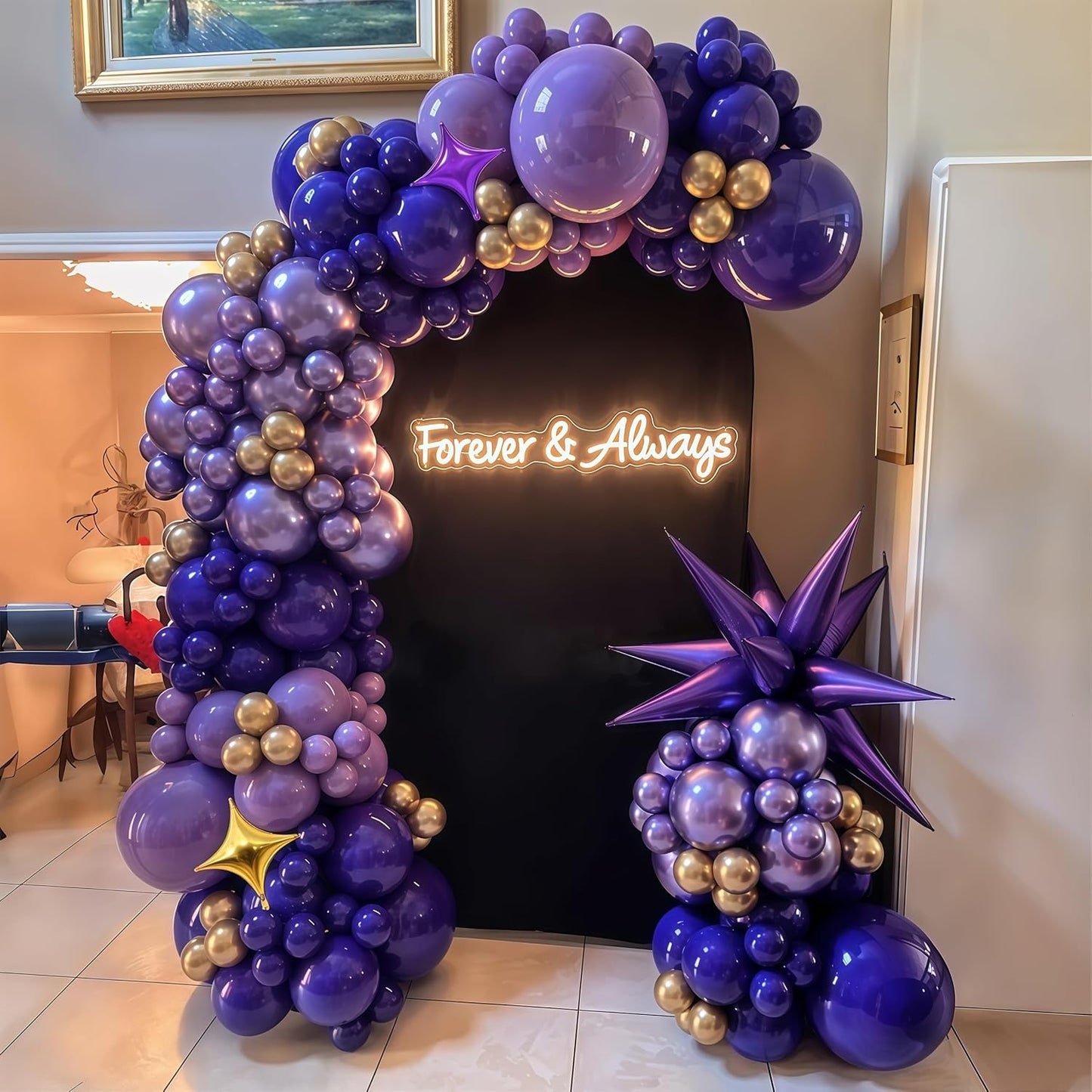 Purple Balloon Arch Kit 110Pcs Purple and Gold Balloons Garland Kit with Explosion Star Balloons Metallic Dark Violet Lavender Lilac Birthday Party Decorations for Girls Women Graduation Prom Wedding