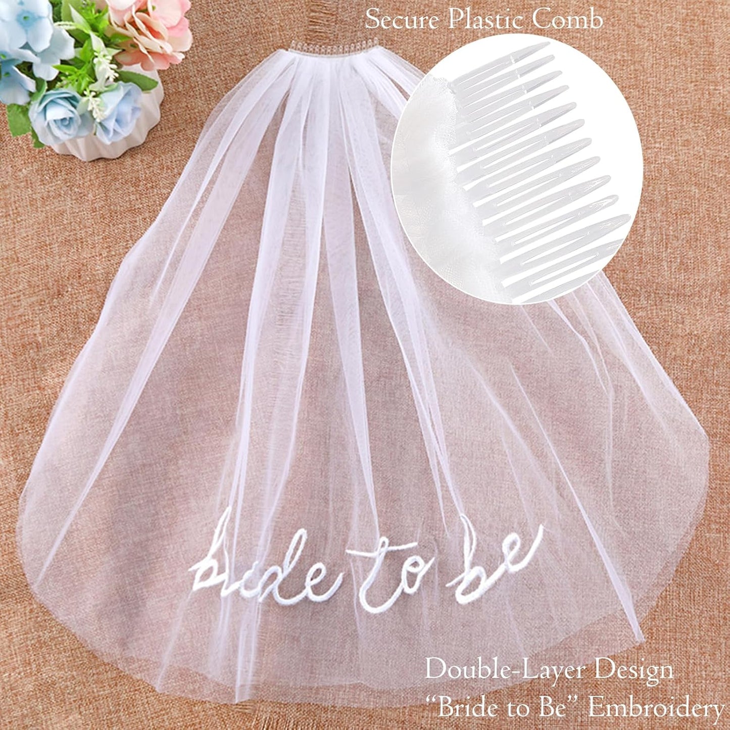 JoyChoi Bachelorette Party Accessories for Bride – 3-Piece Set with Bride Sash, Veil & Bow Hair Clip – Cute Bridal Shower Decorations, Wedding Outfit Add-Ons & Engagement Favors & Gifts