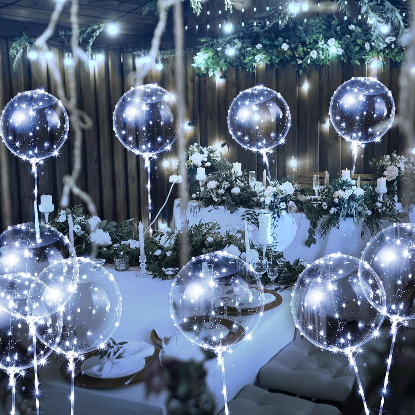 Vinsot 30 Pack LED Bobo Balloons Light Up Balloons Clear Helium Bubble Bobo Glow with String Lights for Parties Birthday Wedding Decoration (Cool White, Warm, Multi Color)