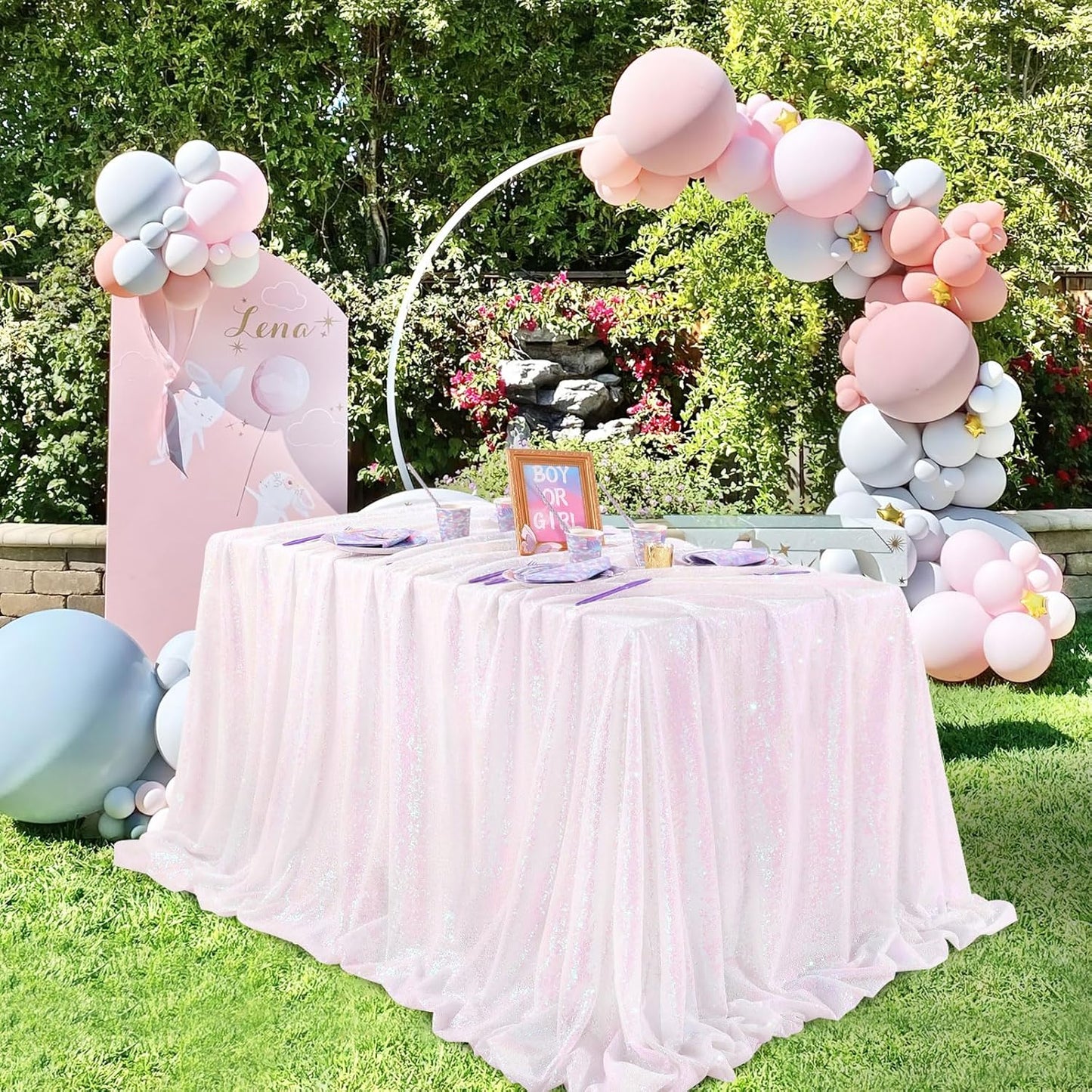 QueenDream Party Tablecloth Rectangular 90 x 132 Inch White Iridescent Tablecloth Table Cloth Overlay for Birthday Bridal Shower Wedding Decorations