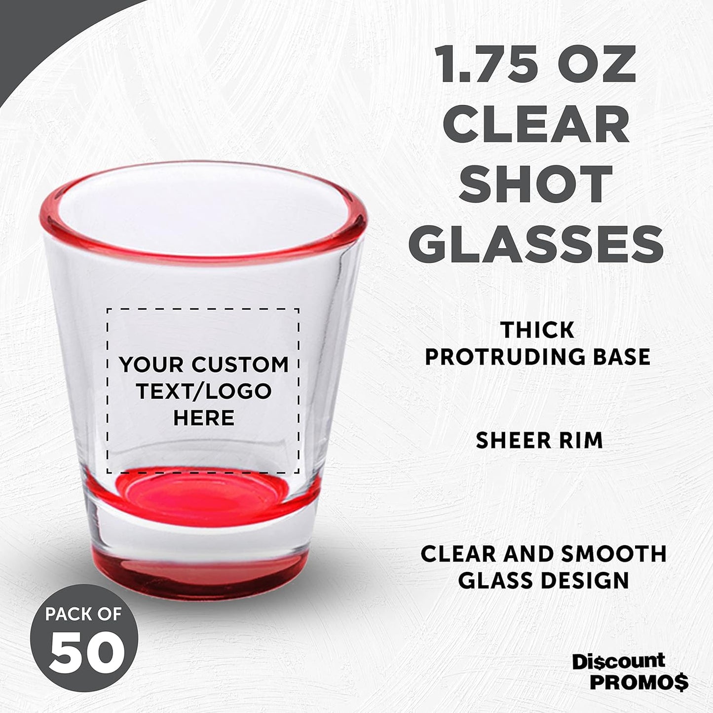 Custom Shot Glasses 1.75 oz. Set of 50, Personalized Bulk Pack - Great for Wedding Favors, Bachelorette Party Decorations, Party Fovors, Color Bottom - Red
