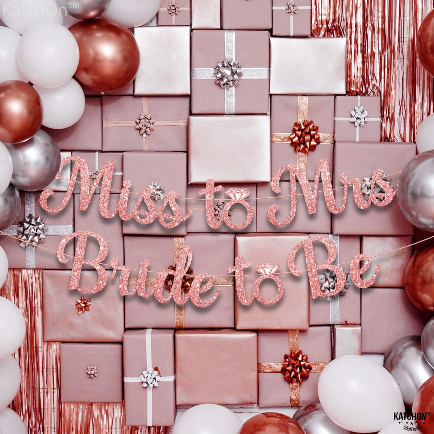 KatchOn, Rose Gold Miss to Mrs Bride to Be Banner - Glitter, 10 Feet, No DIY | Miss to Mrs Banner for Bridal Shower Decorations | Bridal Shower Banner | Bride to Be Sign, Bachelorette Party Decor