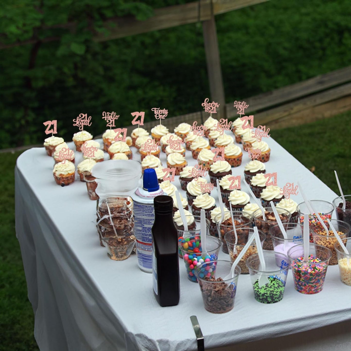 30pcs 21st Birthday Cupcake Toppers - Legal 21st Cupcake Picks - Cheers to 21 Years Old Cake Decorations - Rose Gold Glitter