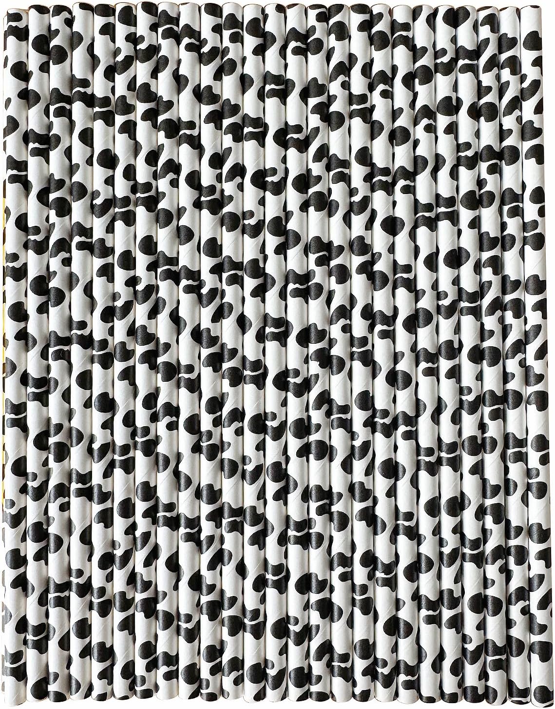 YAOSHENG [100 Pack] Pink & Gold Paper Straws Disposable, 100% Biodegradable Multi-Pattern Party Straws For Birthday, Wedding and Holiday Decoration (cow)