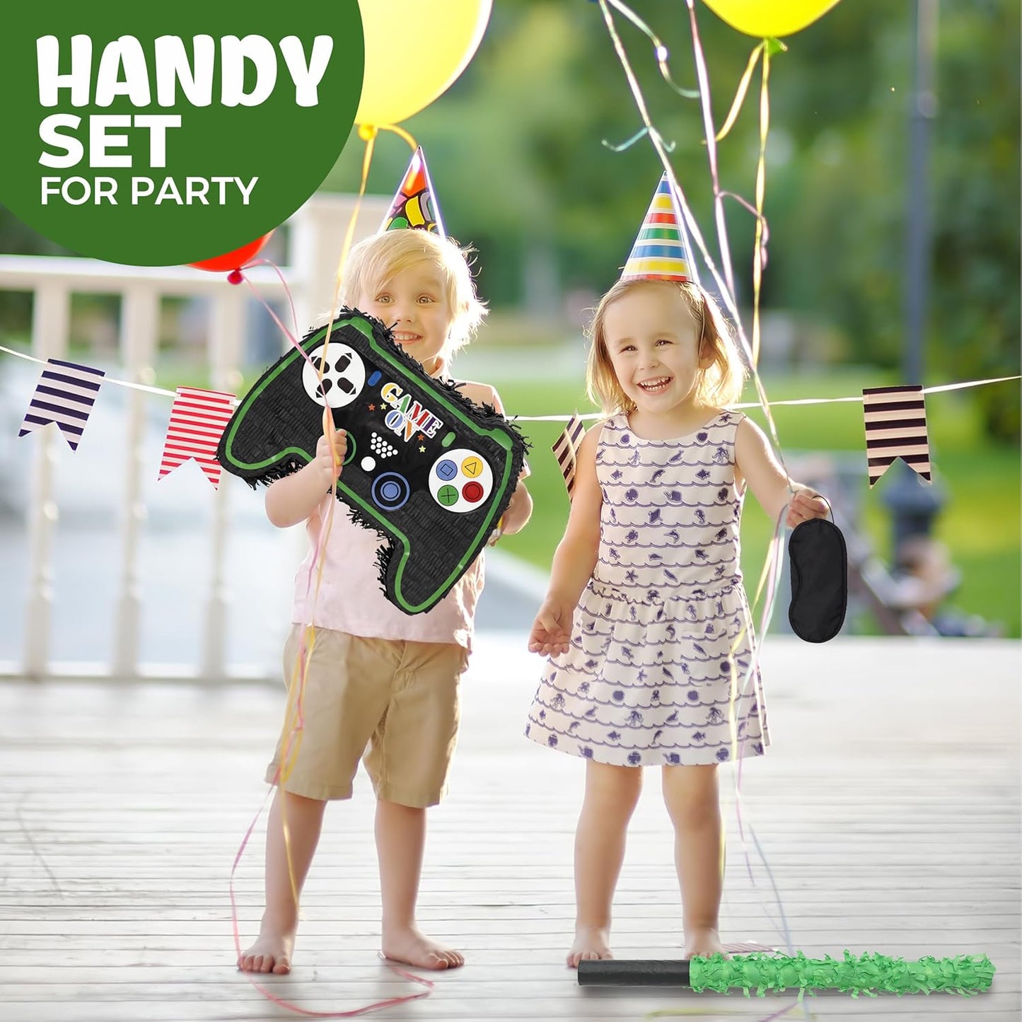 Video Game Controller Pinatas Bundle with a Blindfold and a Bat(16.5 x 12 x 3.5 Inches), Perfect for kid's Birthday Parties, Gaming Theme Parties for Boys, Decorations