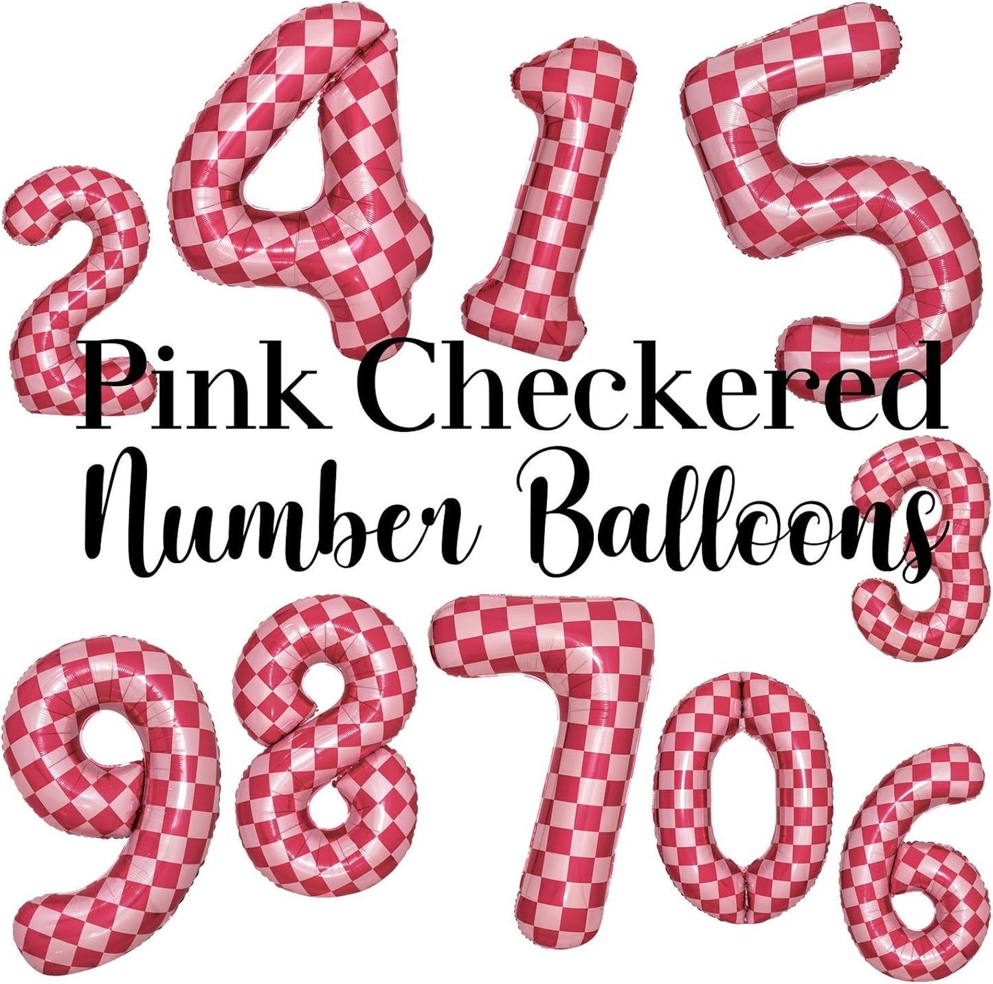 40 Inch Pink Checkered 4 Balloon Large Hot Pink Number Balloons for Girls 4th Birthday Decorations Pink Number 4 Balloon