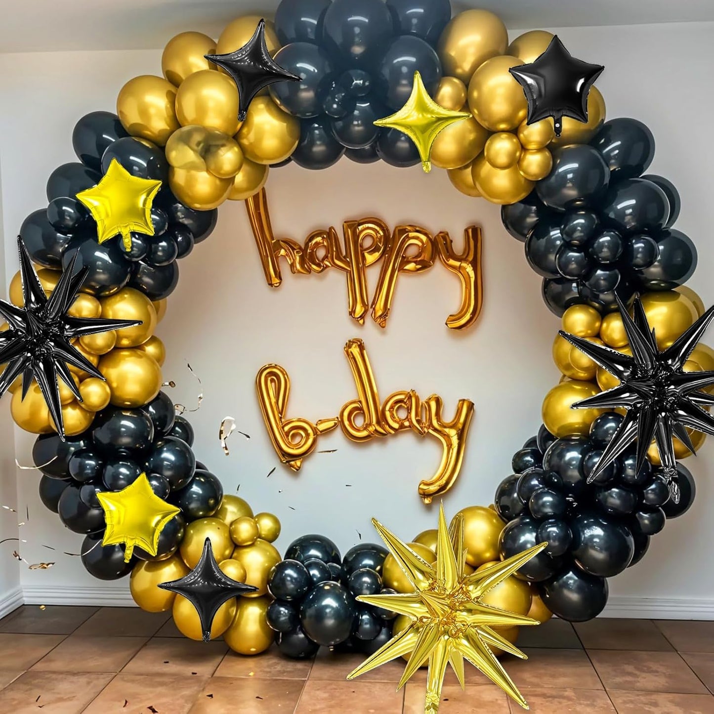 Black Gold Star Balloon,16Pcs Star Foil Balloons Set with 22Inch Explosion Spike Cone Balloons and 10Inch Quadrangle Helium Balloon for Birthday Wedding Baby Shower Party Decorations