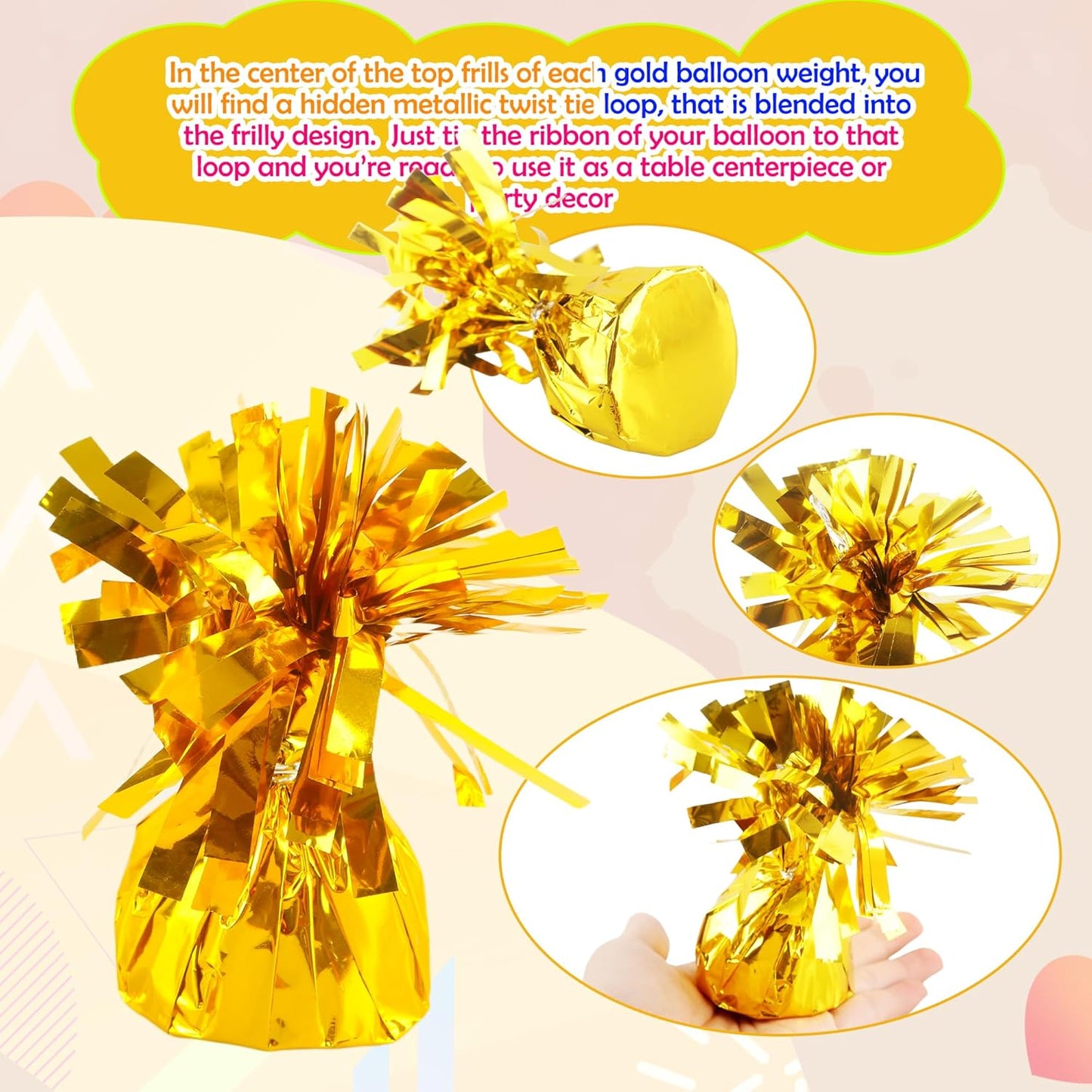30 Pack 4.7 Inch Balloon Weights 170g Metallic Wrapped Balloon Anchors Weights for Birthday Wedding Graduation Party Event Supplies (Color Style 1)