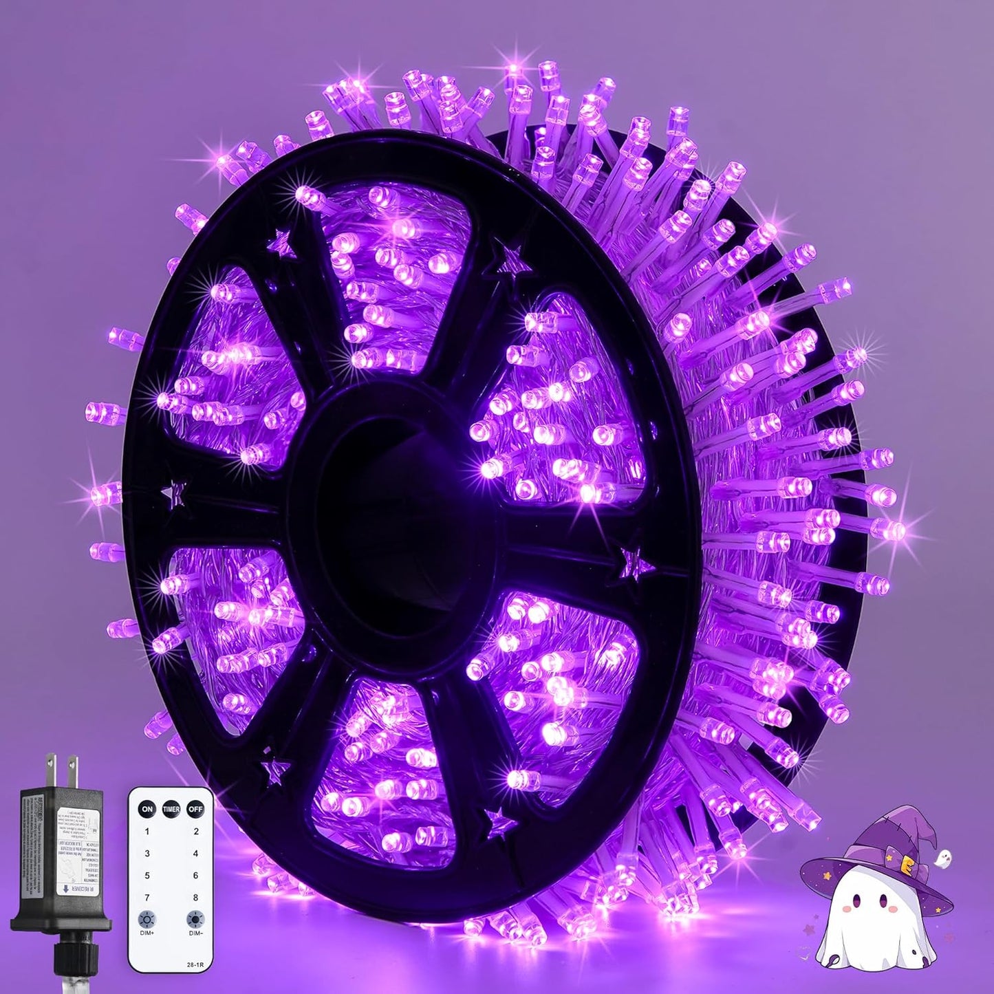 JMEXSUSS 163 FT 500 LED Purple Halloween Lights, 8 Modes Purple Light Indoor Outdoor Waterproof, Remote Control Christmas String Lights Plug-in for Halloween Roof Bedroom Party Tree