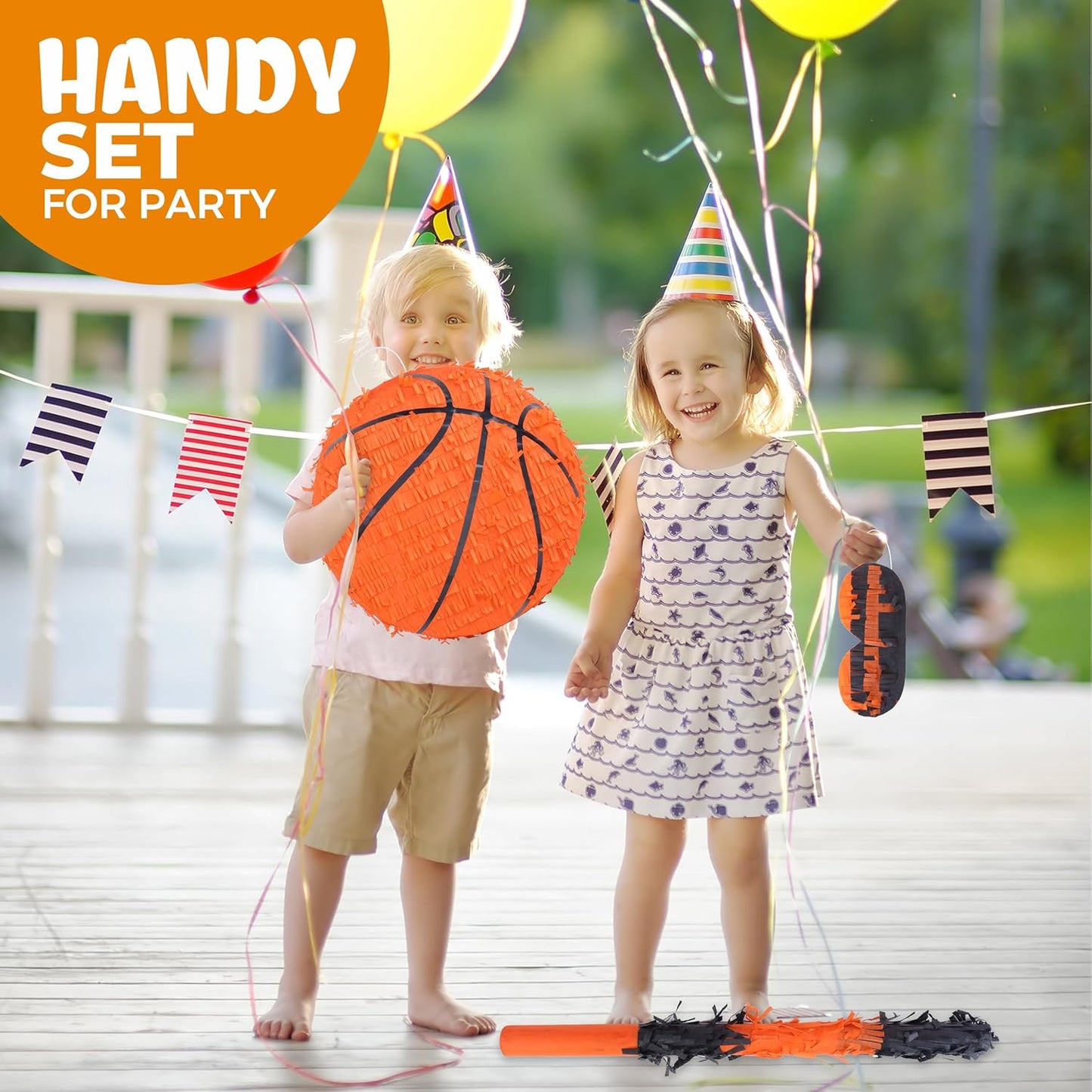 Basketball Pinata Bundle with a Blindfold and Bat(13 x 13 x 4 Inches),Soccer Ball Pinata for Birthday Party Boys, Perfect for Birthday Party, Sport Theme Party, Decoration