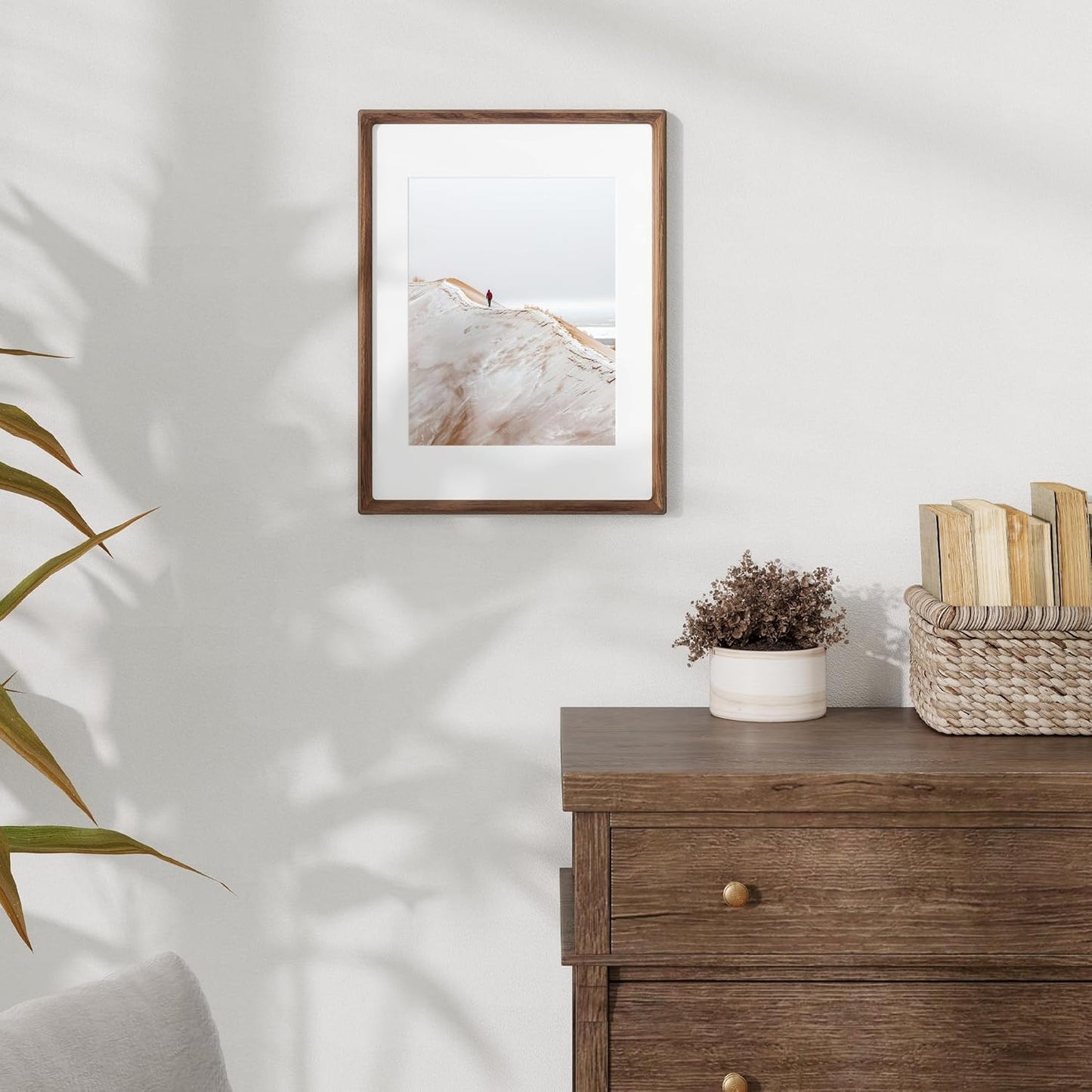 12x16 Frame USA-Sourced Natural Walnut Wood Solid Wood Photo Frame Handcrafted Rounded Corner with Mat to 8.5x11 Picture Frame Display with Real Glass Family Picture, Wedding Photo, Certificate