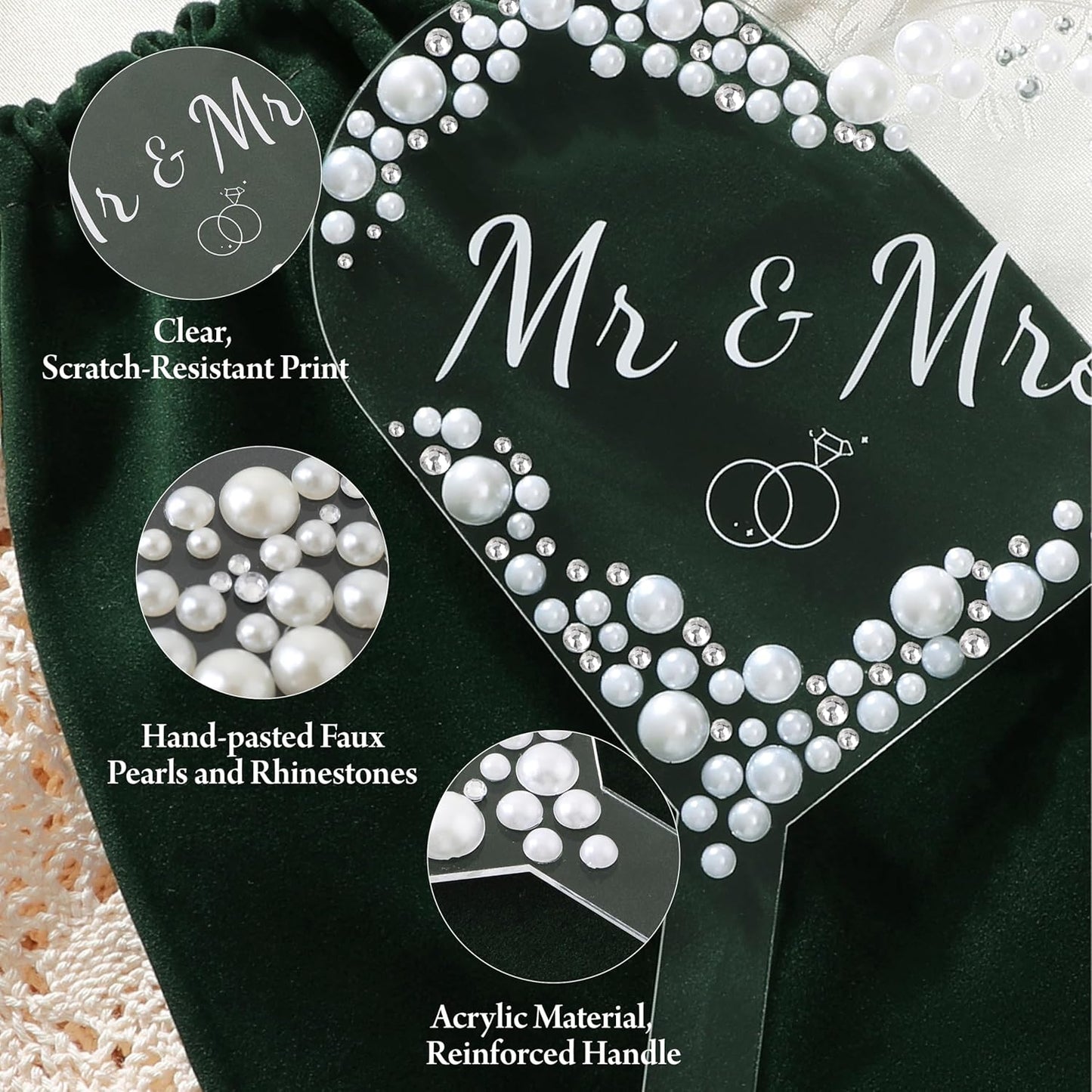 Coucoland Mr and Mrs Cake Topper - Heart Wedding Cake Decor with Rhinestones and Pearls for Engagement Bridal Anniversary