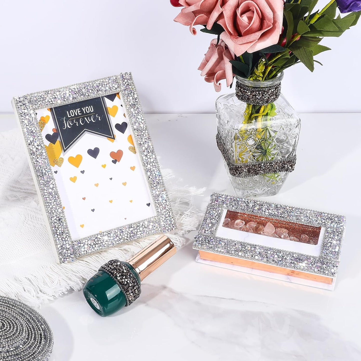 Rhinestone Ribbon 6 Yards Self Adhesive Rhinestone Strips Diamond Ribbon Sticker Crystal Roll Glitter Bling Rhinestones Tape for Crafting DIY Art Decoration (Silver AB,0.4 Inch)