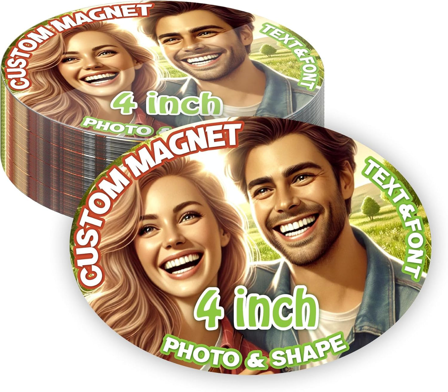 KETABAO – 4" Oval Custom Photo Magnets - Upload Your Image for Personalized Magnets - Choose Your Shape - Add Your Text Fridge, Locker, and Car & More
