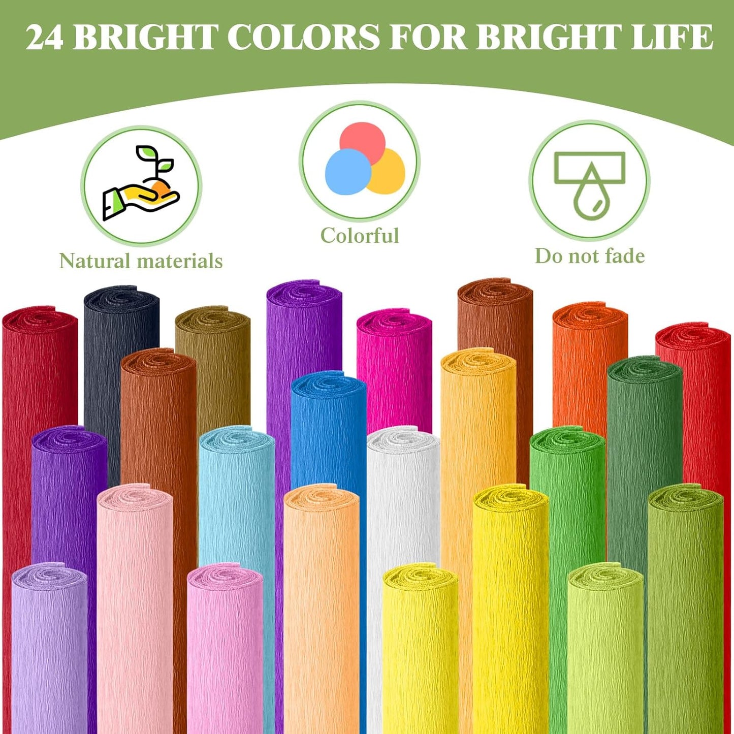 Humyoun 24 Pack Crepe Paper Rolls 16 Inch Wide 8.2ft Long Crepe Paper Flower Streamer with 60 Floral Stem Wires and 2 Floral Tapes for Flower Making DIY Birthday Wedding Decoration (Classic Color)