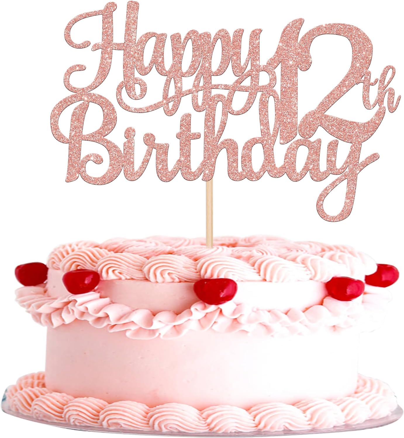 1 PCS Happy 12th Birthday Cake Topper Glitter Cheers to 12 Years Birthday Cake Pick 12 Fabulous Cake Decoration for Happy 13th Birthday Theme Party Decorations Supplies Rose Gold