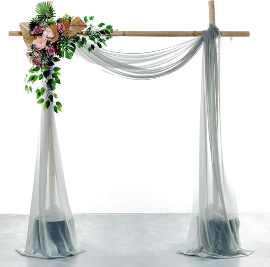 VDS Pack of 1 Panel (30 Inch X 100 Feet) Wedding Arch Draping Fabric Sheer Chiffon Fabric Drapery for Wedding Ceremony Reception Swag Backdrop Canopy Chuppah ARBO Altars Decoration (Grey)