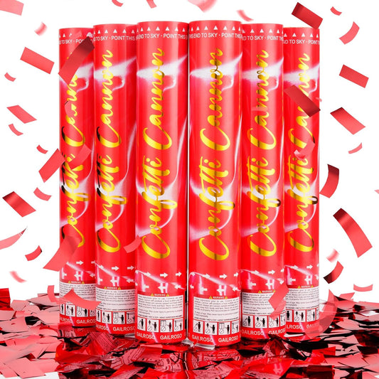 6 Pack Red Confetti Cannon, Party Poppers,12 Inch Confetti Poppers Shooters for Birthdays, Christmas，Graduation Celebration,Weddings, New Year's Eve and Any Celebrations