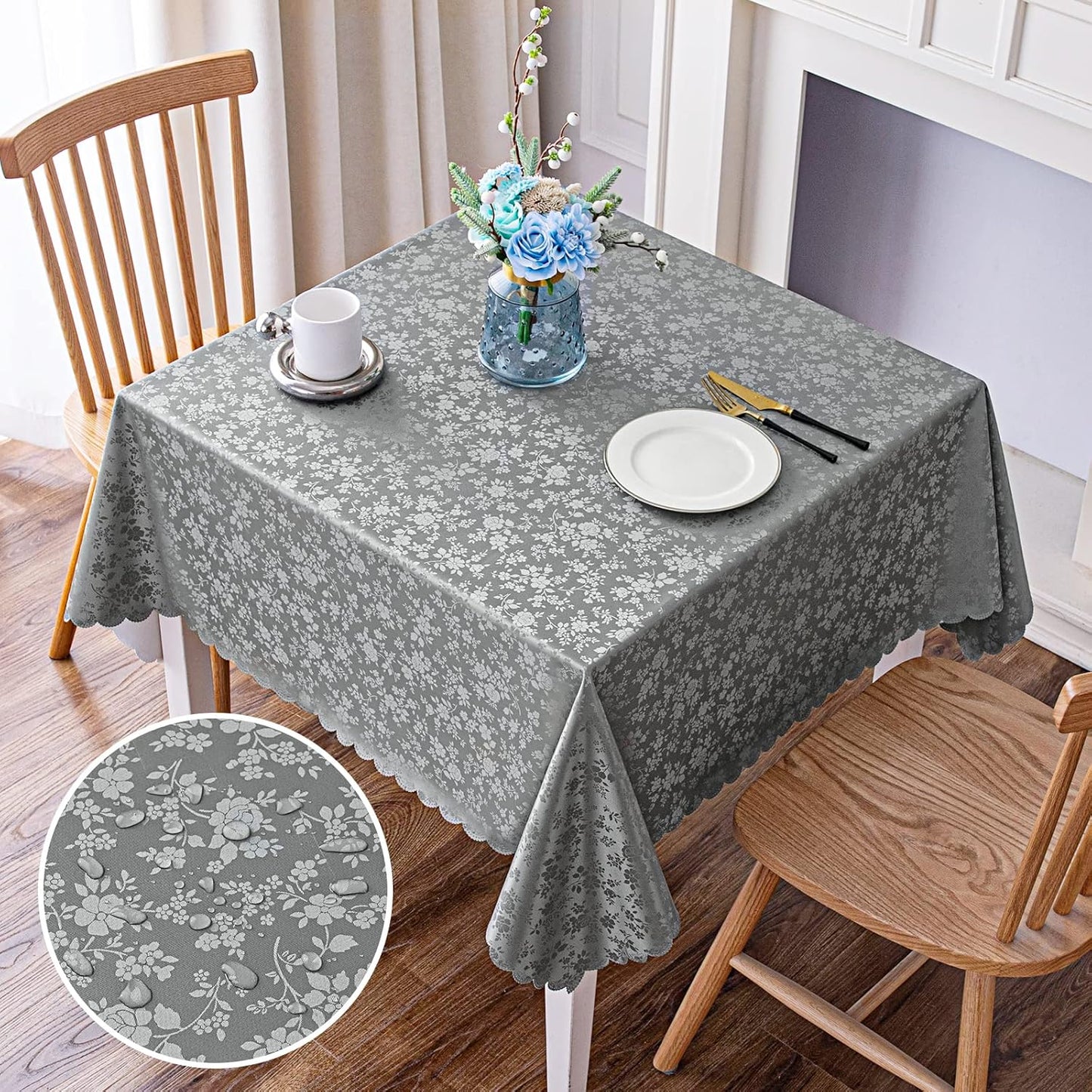Smiry Square Table Cloth, Waterproof Heavy Duty Vinyl Tablecloths, Wipeable Washable Table Cover for Kitchen and Dining Room (Grey, 54" X 54")