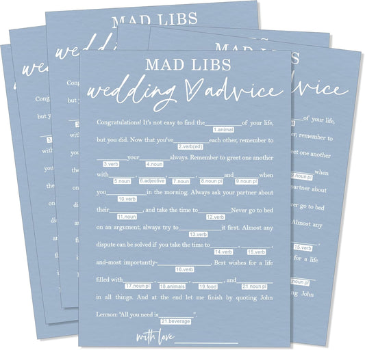 Wedding Advice Cards - Bdvice and Wishes for the Newlyweds Mr and Mrs Bride & Groom Perfect for Bridal Shower Wedding Games and Guest Book Alternative Pack of 25 Minimalist Blue 5x7 Inch Cards - B08