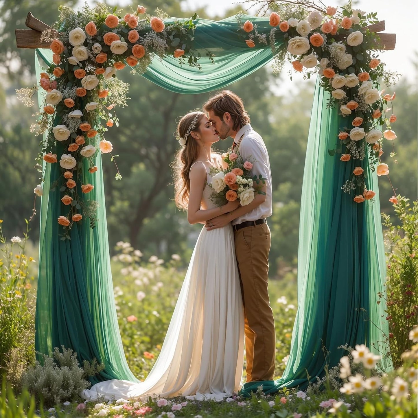 Wedding Arch Draping Fabric, 1 Panel 28" x 19Ft Emerald Green Arch Drapes Sheer Backdrop Curtain for Wedding Ceremony Party Ceiling Decor