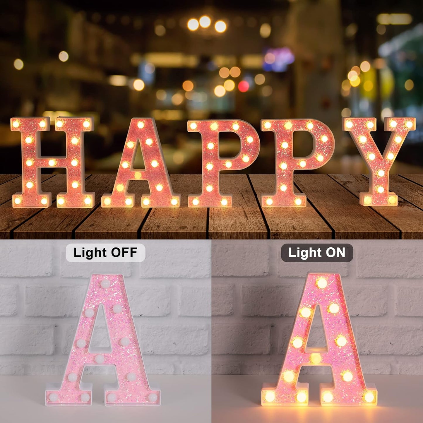Foaky Pink Light up Letters，Pink Party Decorations,Girls Room Decor,Glitter Light Up Letters,Alphabet Letter Sign for Night Light Birthday Party Girls Gifts, Home Bar Decoration（A）