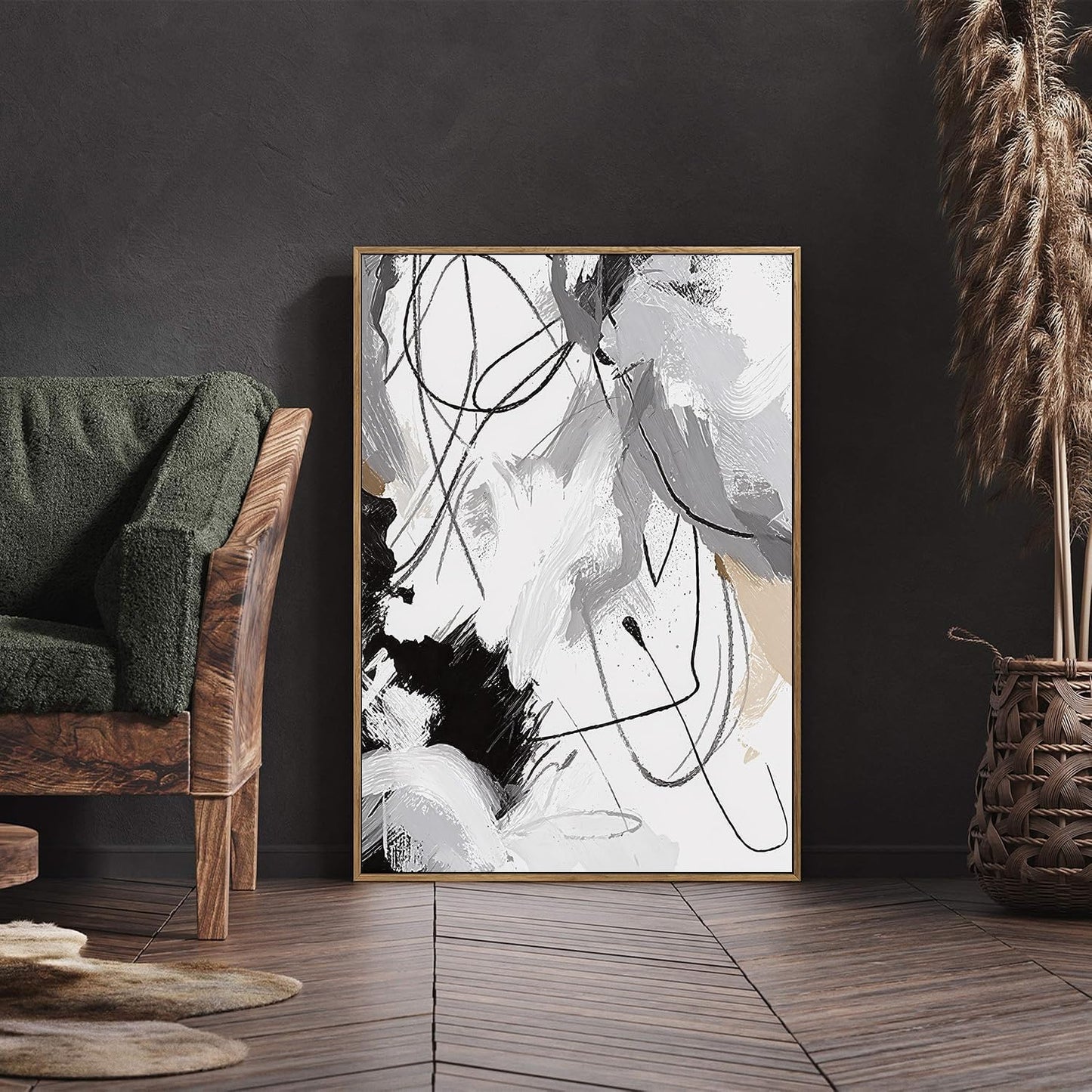 myusuar 3 Piece Large Modern Abstract Canvas Framed Wall Art For Living Room, Black And White Lines Minimalist Wall Art Decor Posters Prints For Bedroom Office, 24x36in