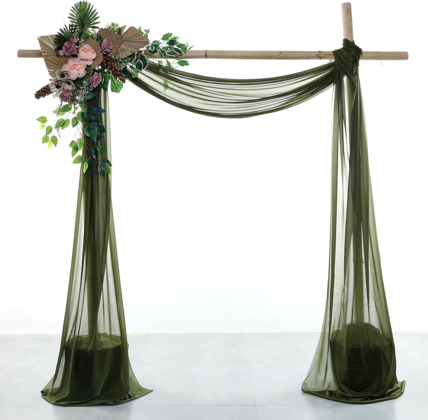 VDS Pack of 1 Panel (30 Inch X 100 Feet) Wedding Arch Draping Fabric Sheer Chiffon Fabric Drapery for Wedding Ceremony Reception Swag Backdrop Canopy Chuppah ARBO Altars Decoration (Olive)