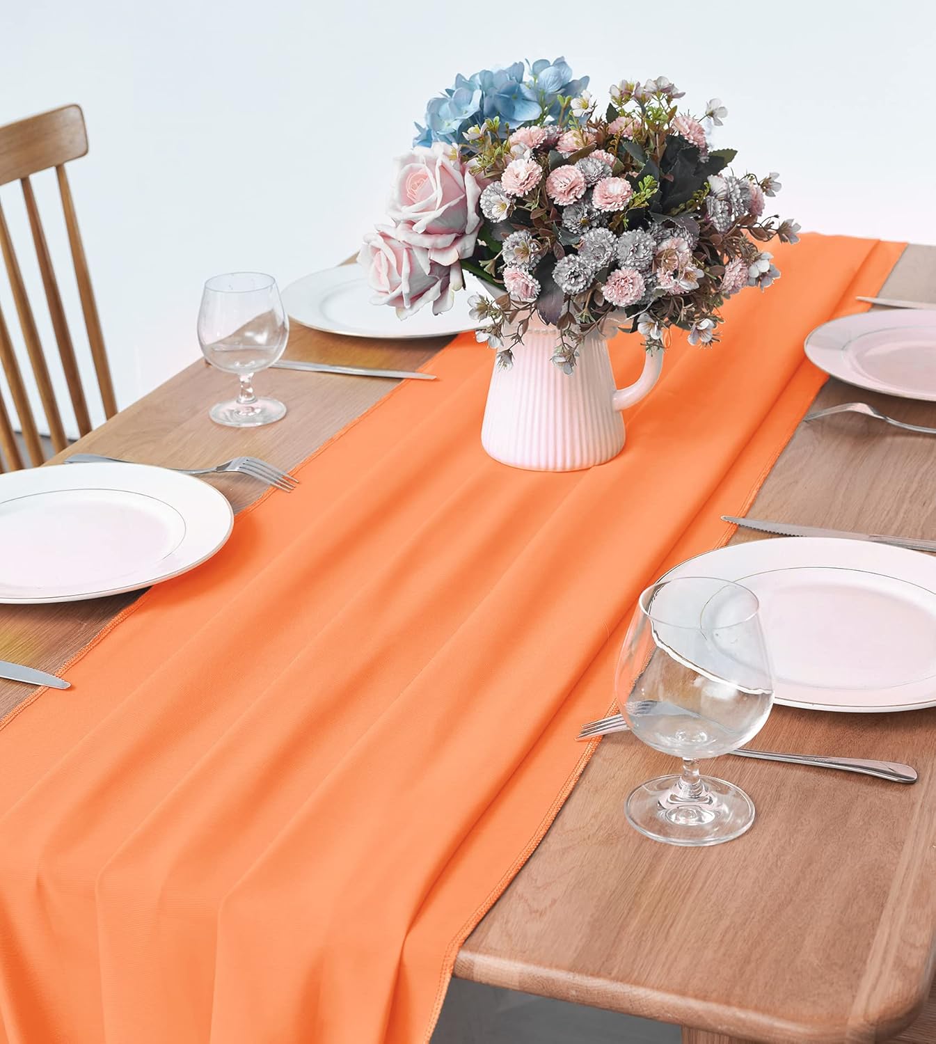2 Pack 10Ft Chiffon Orange Table Runner Sheer 29x120 Inch for Romantic Wedding Decor Bridal & Baby Shower Birthday Rustic Party Decoration