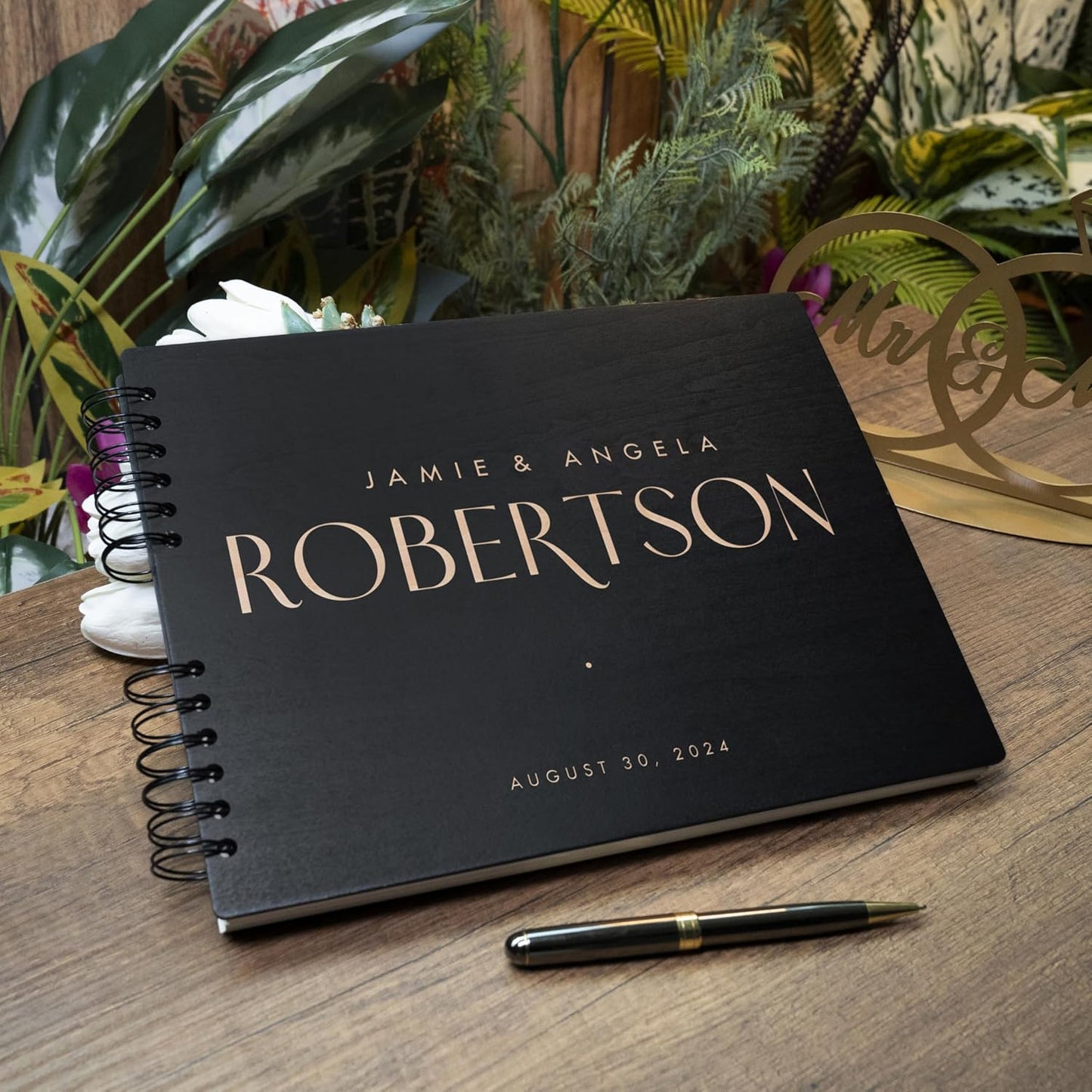 Personalized Wood Wedding Guest Book - 5 Colors/Finishings, 2 Sizes, 12 Designs - Wood Wedding Decorations, Guest Book Signs for Wedding Reception (DESIGN 1)