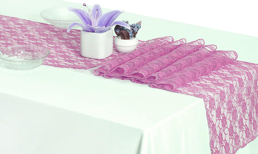 MDS Pack of 25 Wedding 12 x 108 inches Lace Table Runner for Wedding, Decorations for Birthday Parties, Banquets, Graduations, Engagements, and Runners fit Rectangle, Round Table- Dusty Pink
