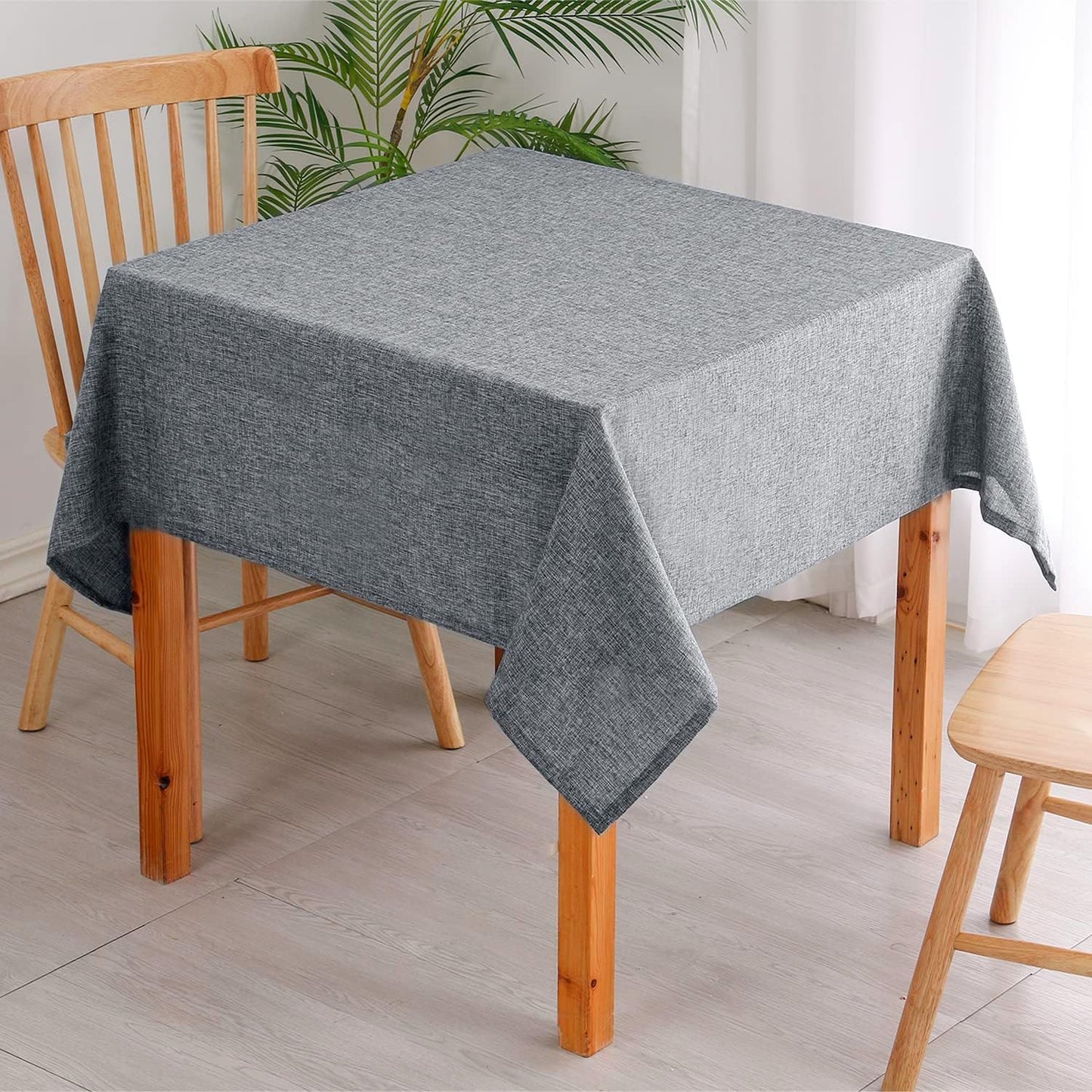 Hiasan Faux Linen Rectangle Tablecloth - Spill Wrinkle and Stain Resistant Washable Table Cloth for Kitchen Dining Room Holiday Dinner, Grey, 70 x 90 Inch