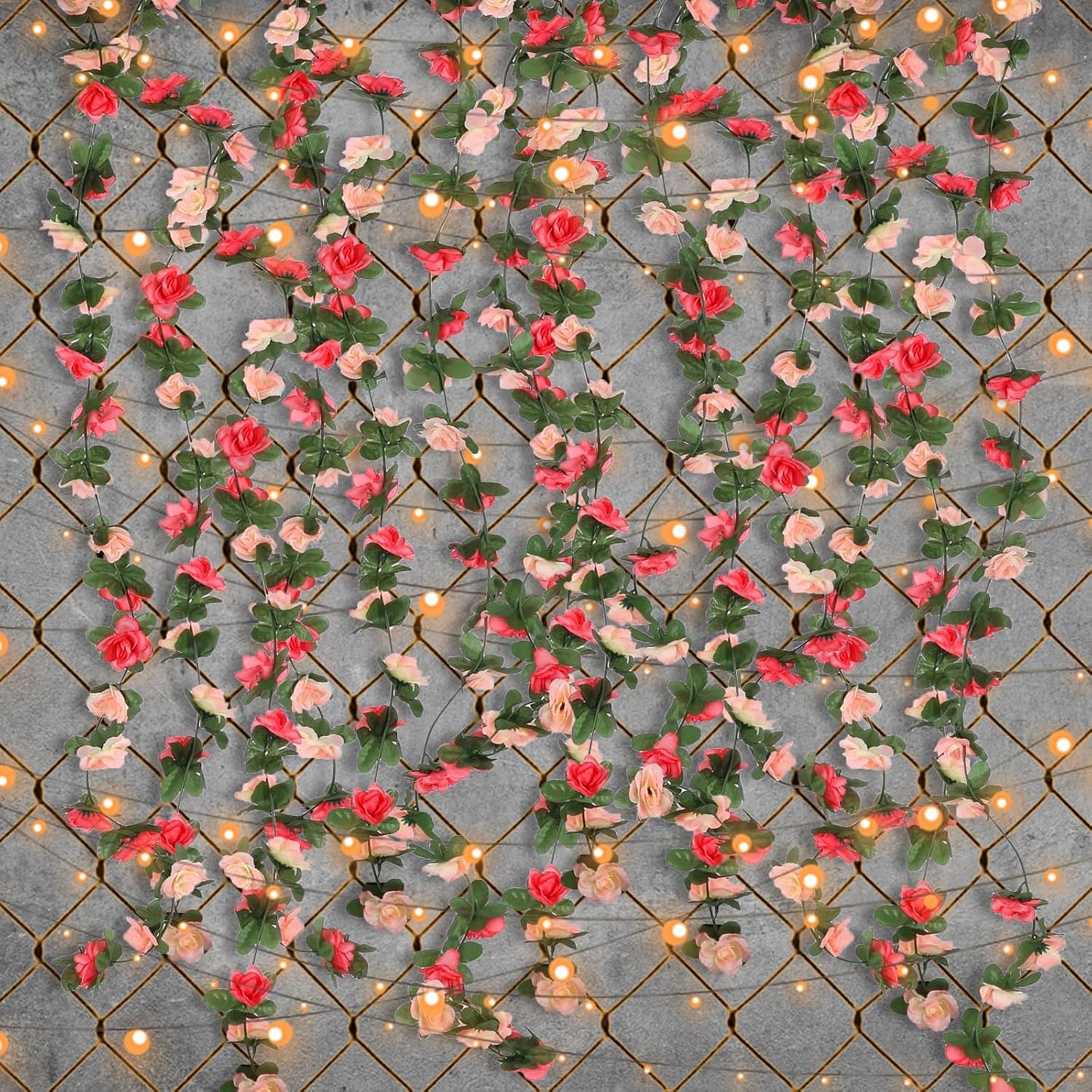 5 Pcs 41FT Flower Garland, Artificial Rose Garland Flowers Plants Fake Flower Hanging Rose Ivy, Birthday Party Valentine's Day Wedding Wall Arch Decor（Pink）